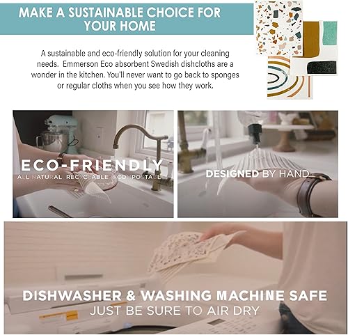 Miniatura 3 de Emmerson Eco Paños suecos para cocina  Paquete de 3 paños de cocina bohemios abstractos reutilizables de limpieza europeos de secado rápido para el