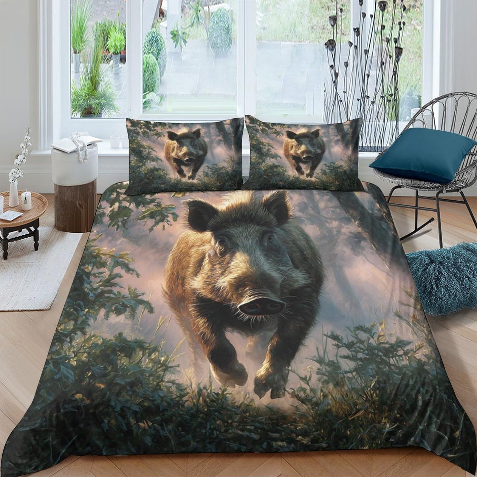 Ctjqhvkz Style-7 3D Printed Wild Boar Forest Fitted Sheet Microfiber Soft Animal Bed Sheet For Bedroom Dorm Mattress Cover Decor Single（135X200cm）