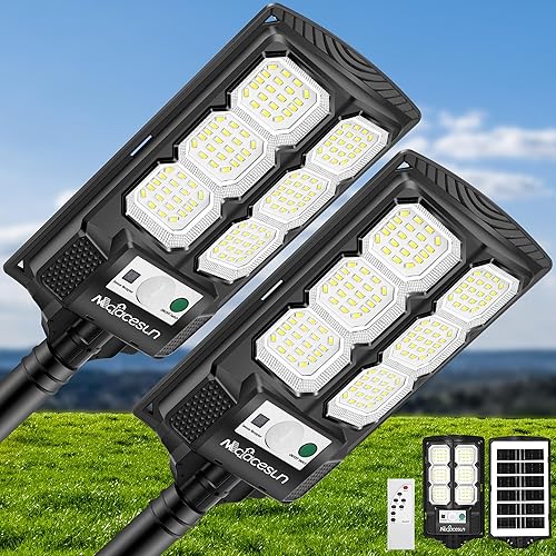 Luces solares para exteriores de 400 W a 6500 K, luces de inundación impermeables IP66 para exteriores con sensor de movimiento y atardecer a