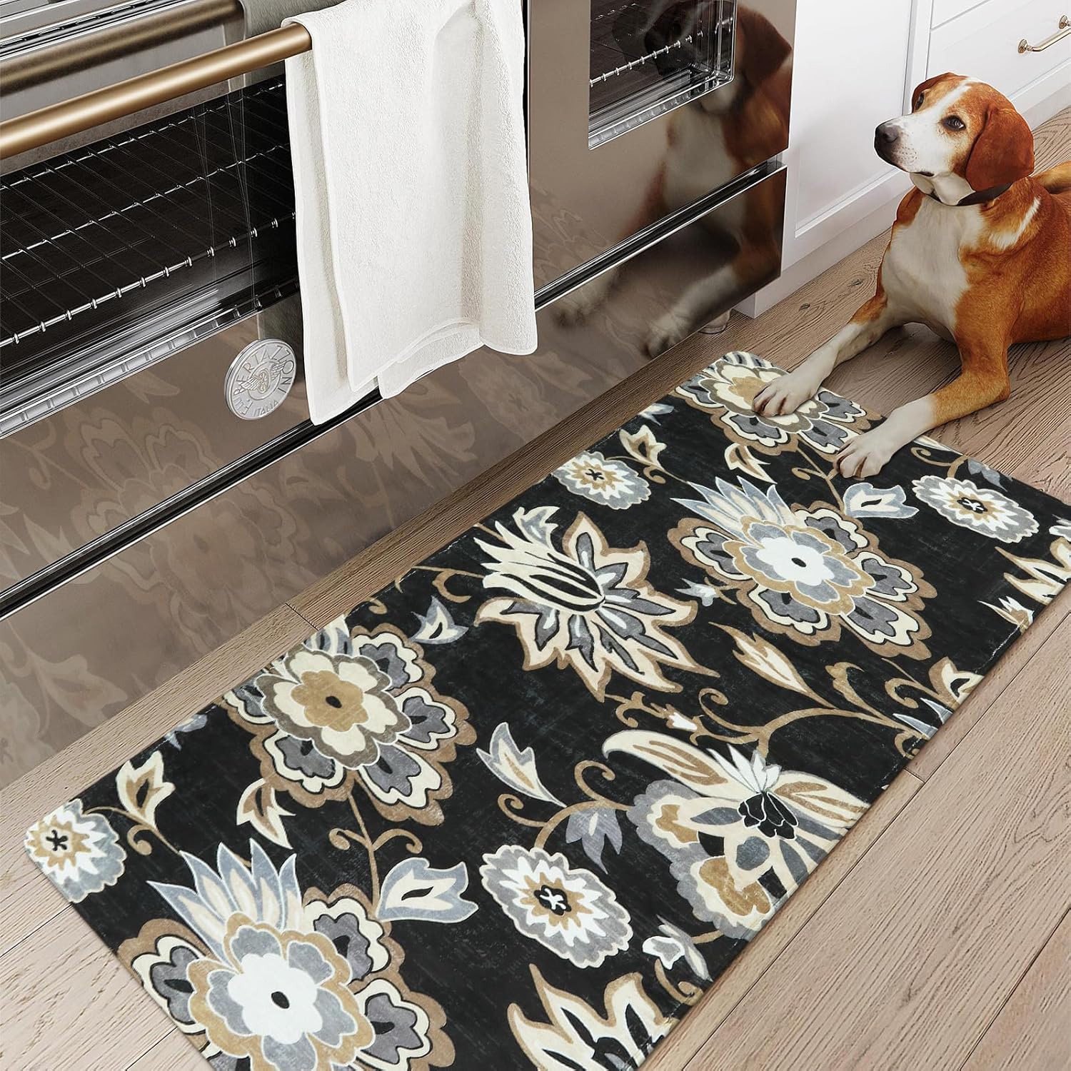 Lahome Floral Black Small Runner Rug - 2x4 Area Rug Non-Slip Low-Pile Washble Entryway Runner Rug Throw Stain Resistant Kitchen Rugs, Paisley Print Accent Carpet Runners for Bedroom Bathroom Laundry