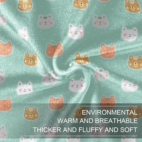 Miniatura 7 de Cats with Cute Paw Green Fluffy Blanket Lightweight Microfiber Holiday Flannel Fleece Blanket 60"x90" for Office Home Decor Couch Travel Adults Kids