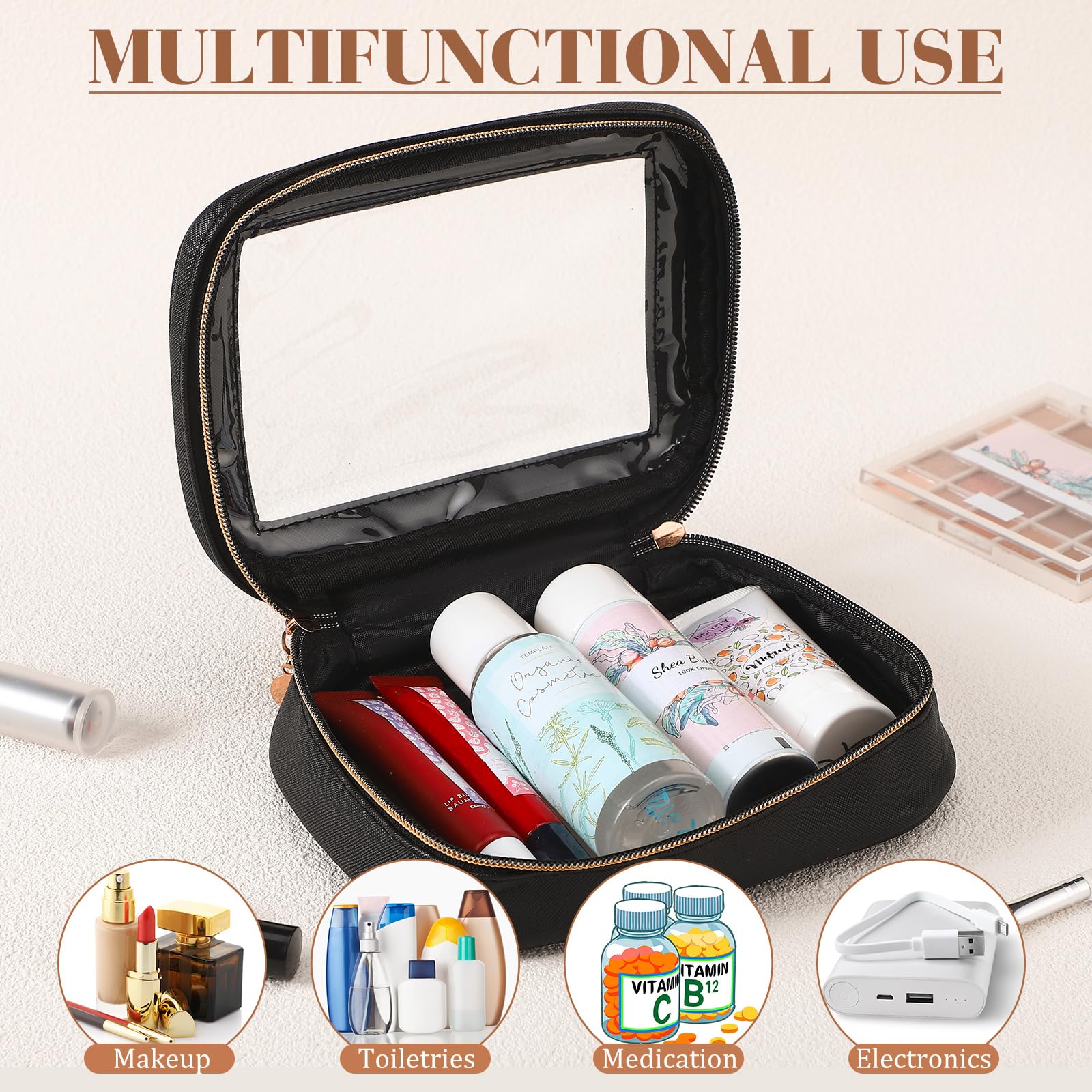 Kigeli 4 trousse trasparenti da viaggio per articoli da toeletta, piccole custodie per cosmetici, impermeabili, portatili, in pelle, con cerniera, organizer per auto, accessori essenziali per donne