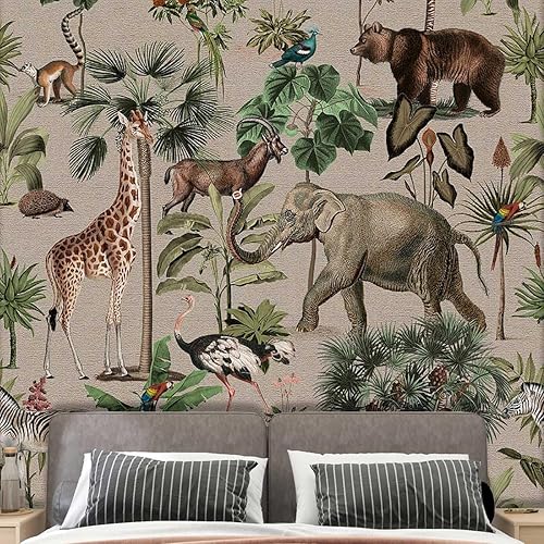 Miniatura 1 de ZYMECH Papel tapiz Art Deco de bosque tropical con lluvia tropical, para despegar y pegar, papel tapiz para gabinete de cocina, papel animado