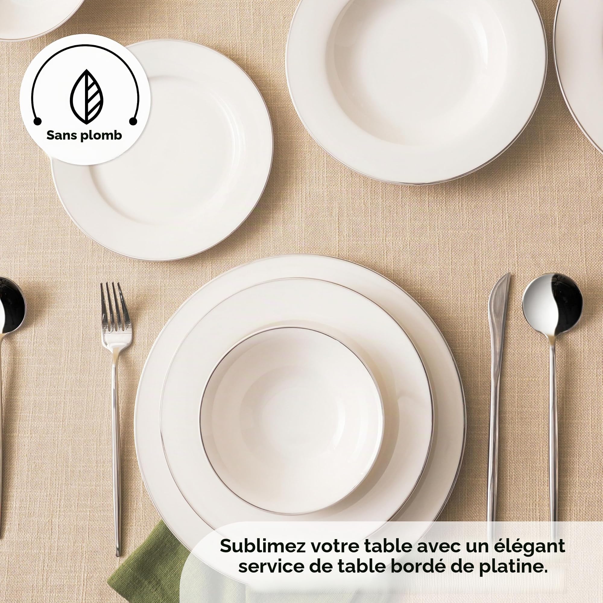 Karaca Lexi Platin Service De Table 56 Pièces Pour 12 Personnes Service De Vaisselle Pour 6 Personnes Avec Tasse Service De Table En Porcelaine