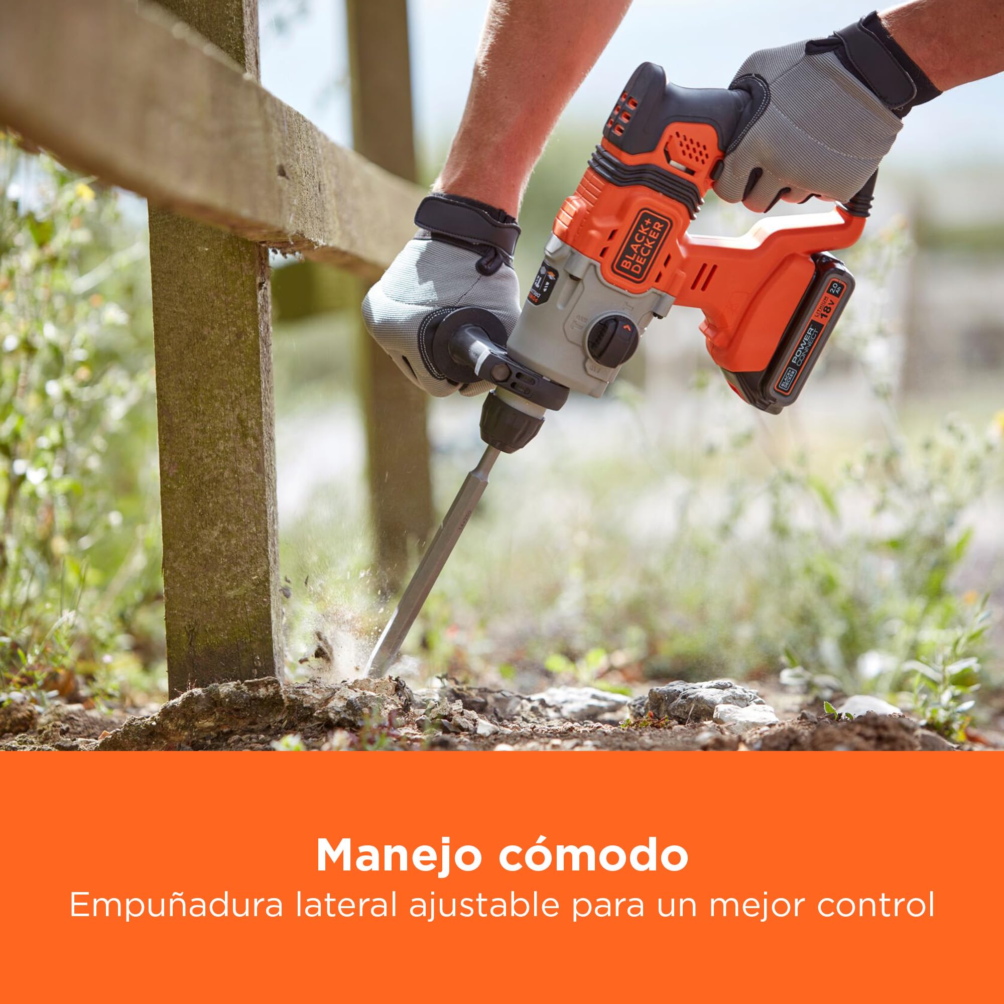 BLACK+DECKER Taladro percutor inalámbrico SDS-Plus 18V, batería 4,0Ah, cargador 2A, caja del kit, mango ajustable, luz LED, BCD900M1K-QW