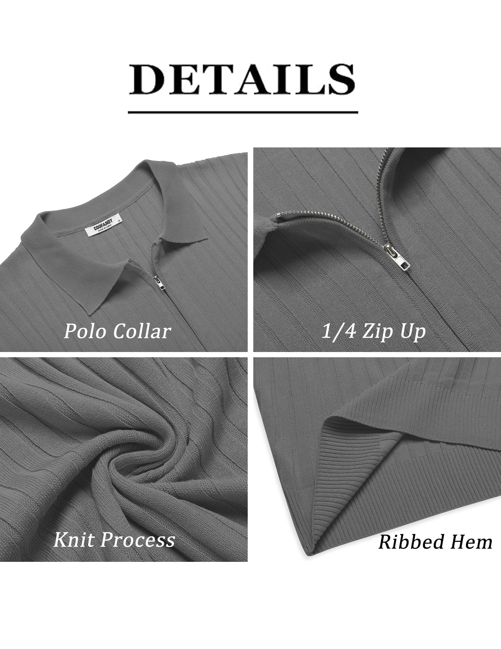 COOFANDY Męska koszulka polo z zamkiem błyskawicznym letnia koszulka polo z krótkim rękawem w paski elastyczna koszulka polo golf casual koszulka polo