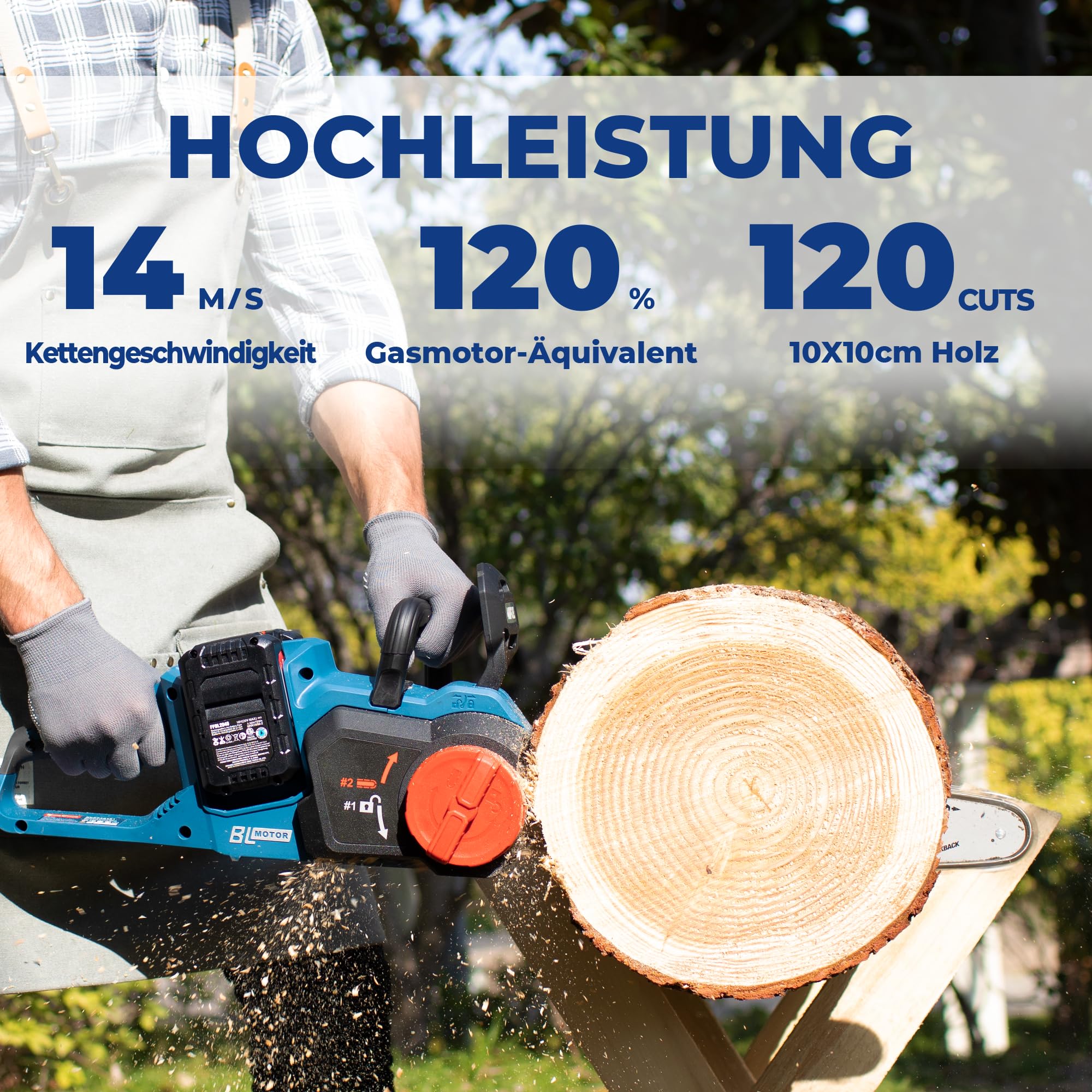 Dong Cheng Bürstenlose Akku Kettensäge 40V(2×20) V mit Oregon-Führungsschiene und Kette, werkzeuglose Kettenspannung, 38cm Schnittlänge, 14m/s Kettengeschwindigkeit für Holz und Gartenarbeit
