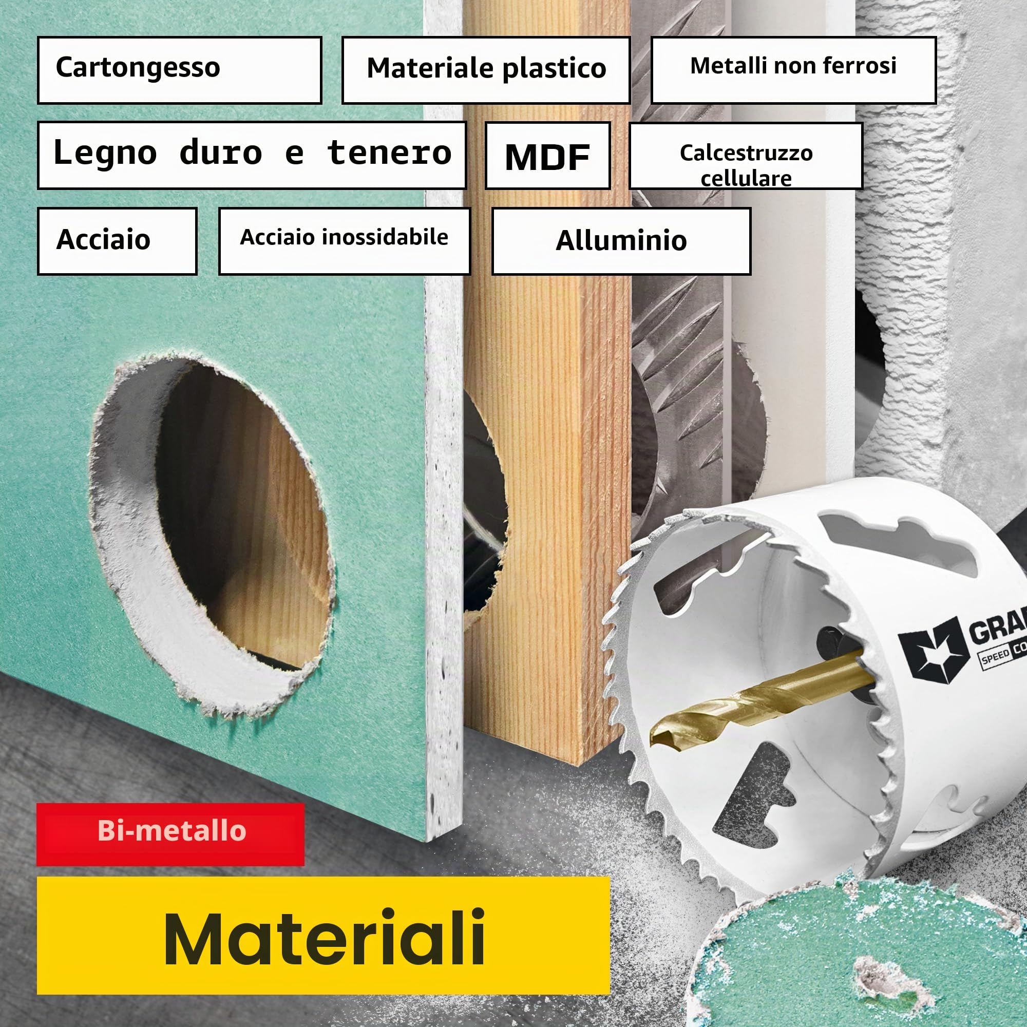 Sega A Tazza Trapano Bi-Metallica 68mm - Fresa a Tazza 8% cobalto (con Adattatore Esagonale e Punta di Centraggio) - Sega a Tazza per Legno Muro Cartongesso Metallo Acciaio Inossidabile GRAFF