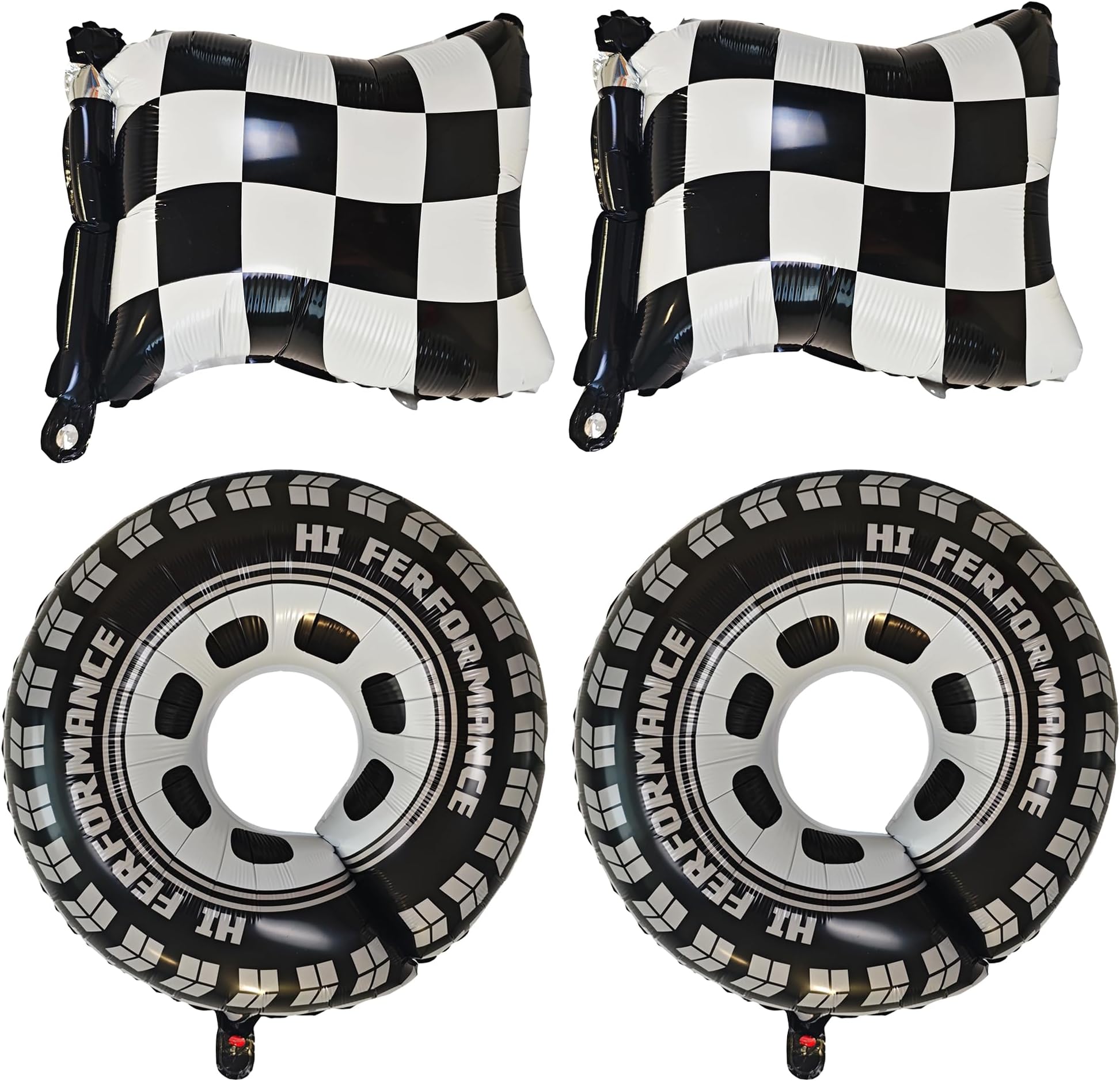 Race Car Traffic Cones Tire black and white checkered Set Foil Balloon car balloons for birthday boy race Themed party Baby Shower Decor Supplies (Flags and tires)
