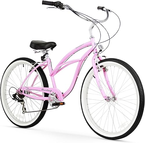 Miniatura 9 de Sixthreezero Urban Lady Beach Cruiser - Bicicleta híbrida de 3 velocidades para mujer Verde militar con llantas rosadas con asiento negro/puños