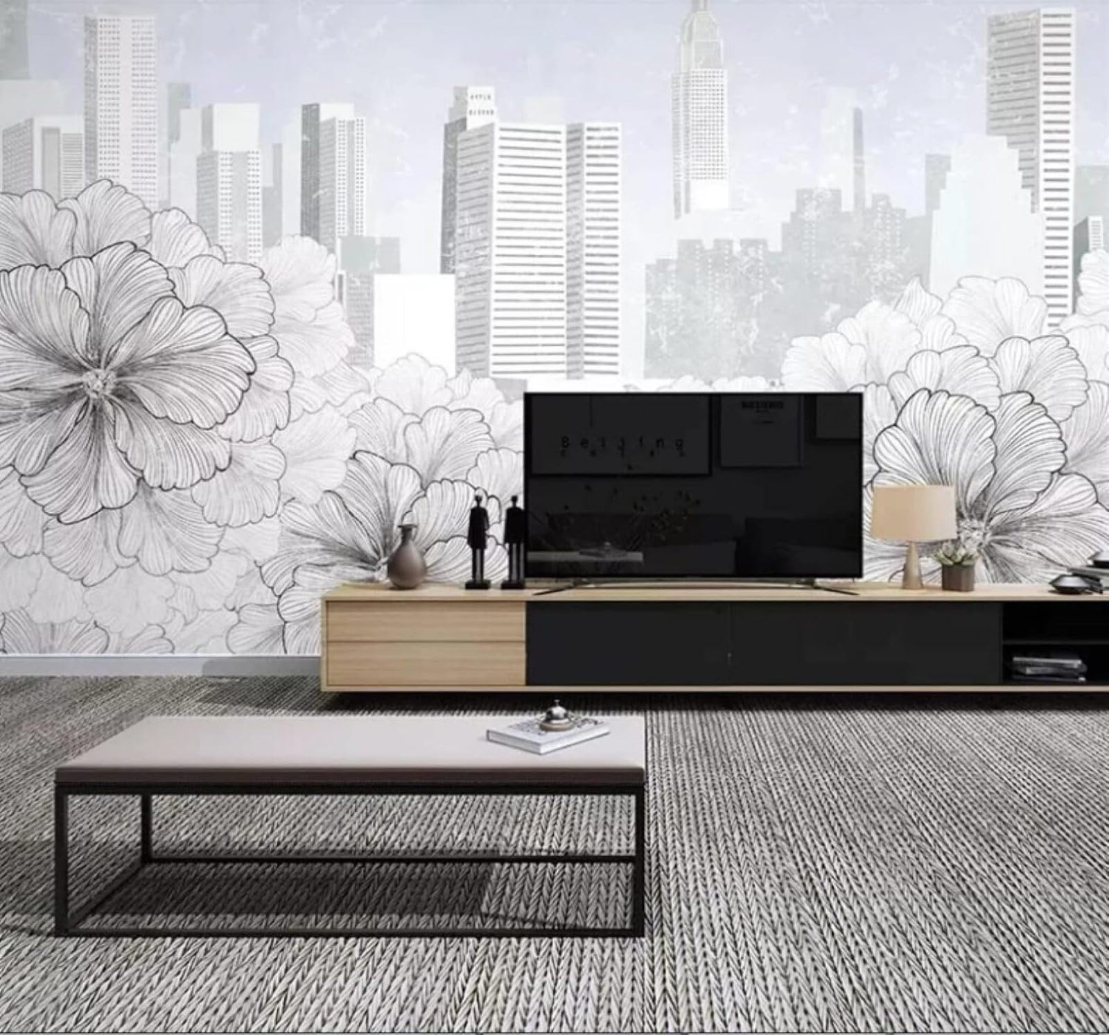 XLMING Minimalist Hand Drawn Line Art Flowers City Architecture 3D Wallpaper Luxury Home Dining Decor Paste Sofa Living Room The Wall for Bedroom Mural-350cm×256cm