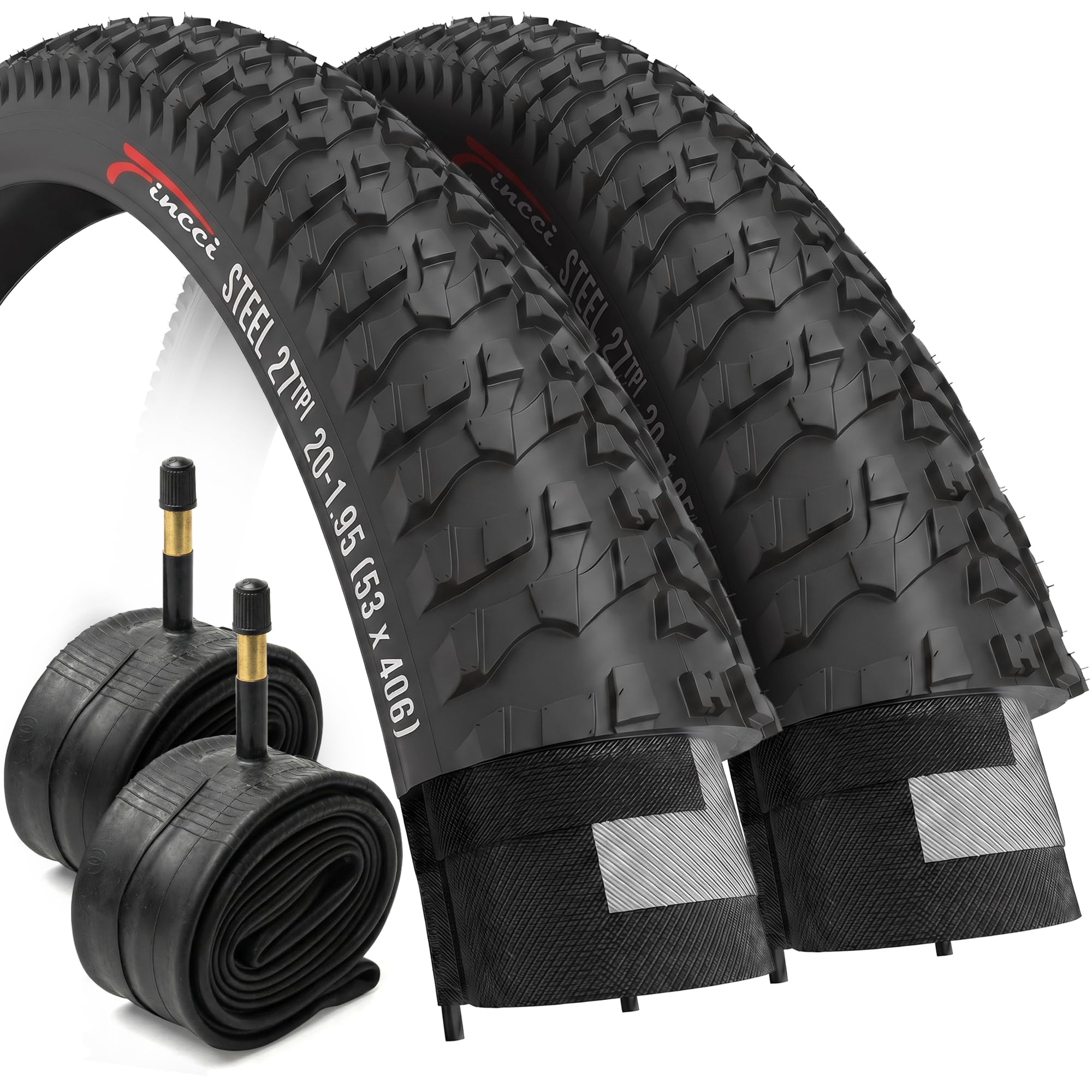 Fincci Bici Copertoni 20 x 1.75 Pollici-Coppia Pieghevole Nero Pneumatici con 2 camera d’aria Schrader 47-406 - Gomme 20" per Bambino & Adulto - Pack da City & Freestyle & Strada & Piene Biciclette