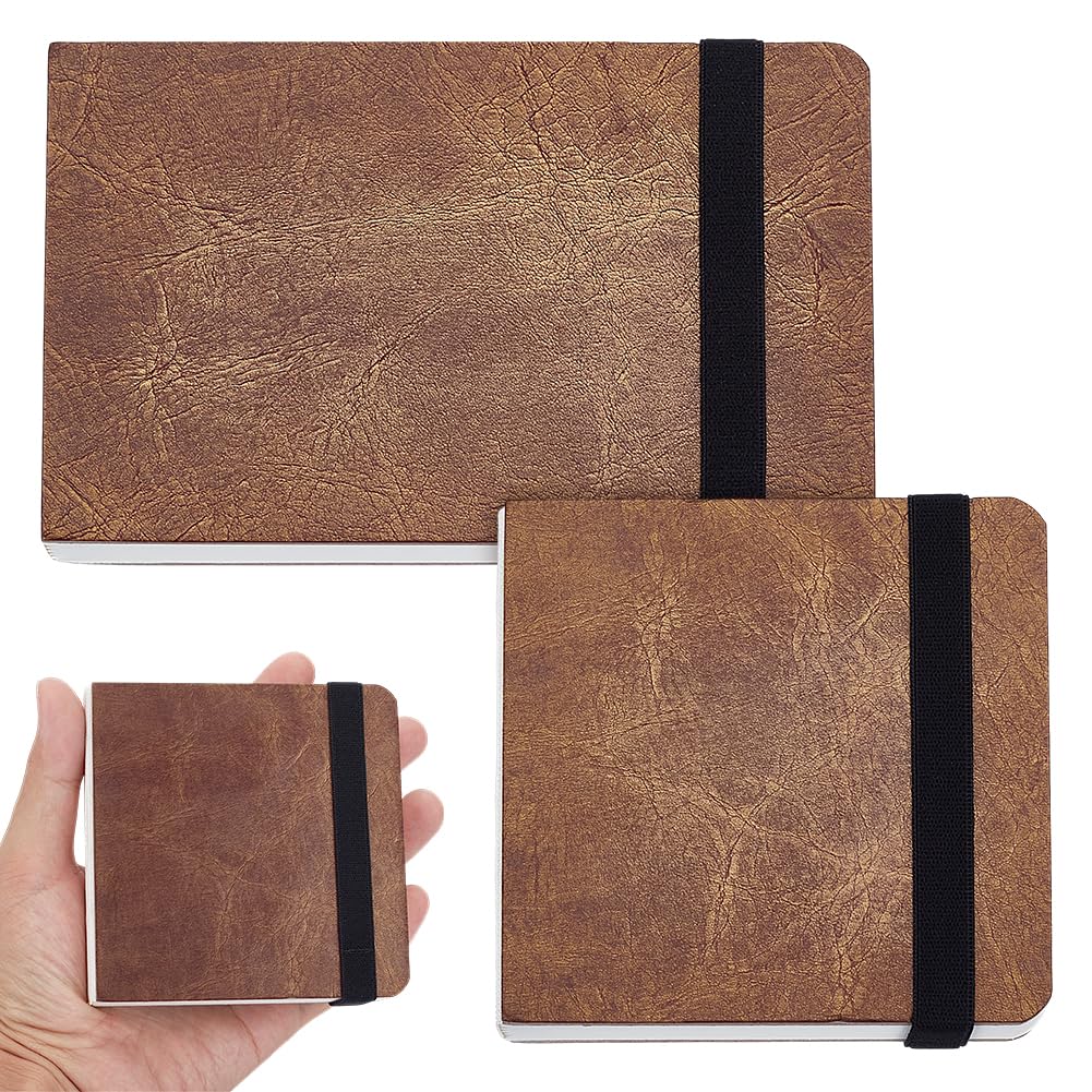 PLIGREAT 2 Pcs Watercolor Sketchbook Portable Watercolor Journal 300g Cotton Watercolor Paper 24 Sheets Watercolor Textured Drawing Paper Portable Coffee Color Travel Sketchbook (5.5