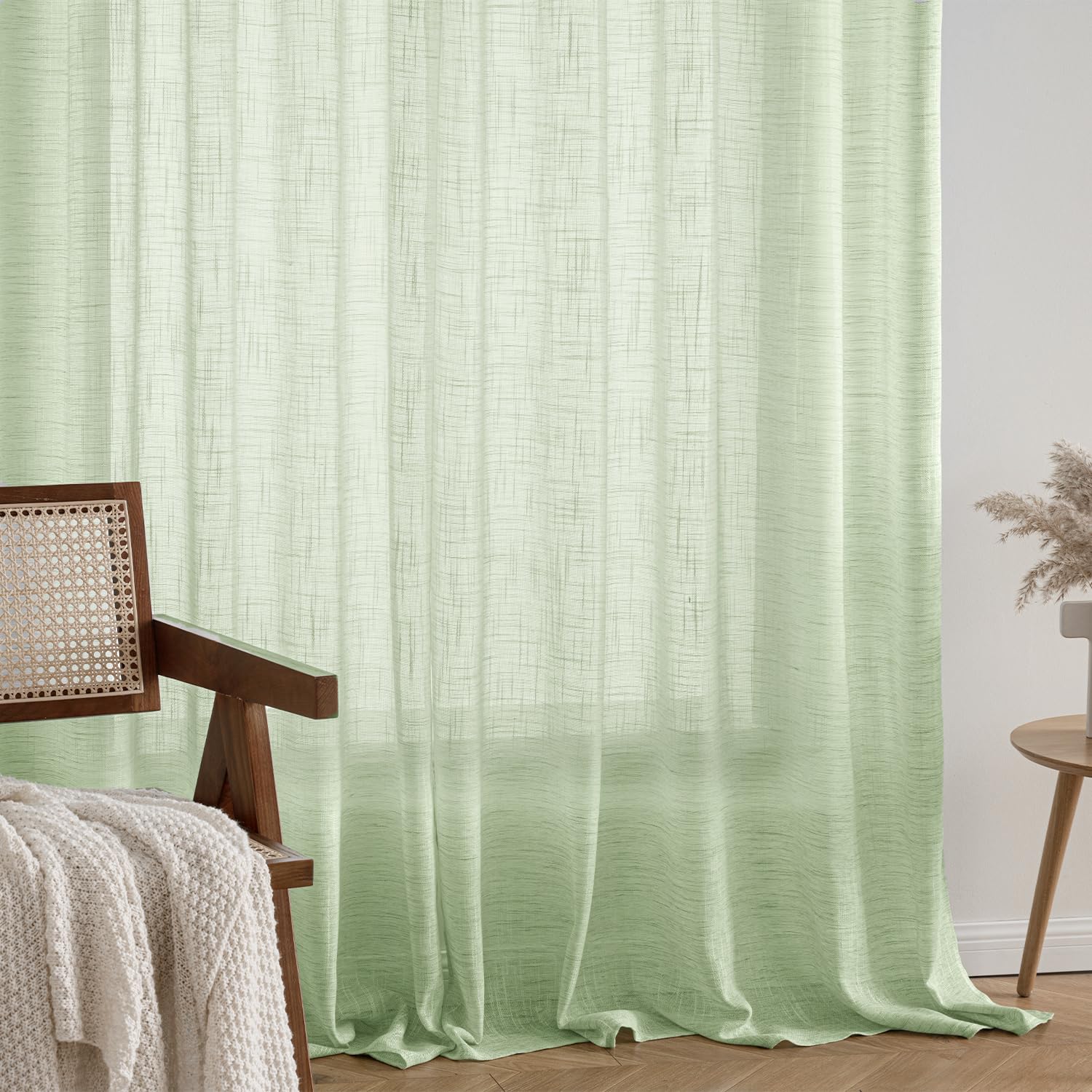 MIULEE Vorhang Gardinen Leinen mit ösen Voile Vorhänge Leinenoptik Gardinen Wohnzimmer Modern Fensterschal Kinderzimmer küchengardinen Schlaufenschal 2er Set 140x245 cm Grün | Moderne Lichtdurchlässige Fensterschals für Wohnzimmer, Küche & Schlafzimmer, D