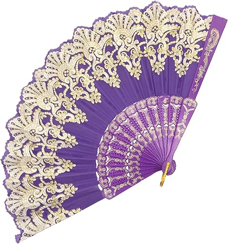 EOSAU Ventilador plegable español, ventilador de mano vintage, patrón retro tradicional, marco de plástico de tela para boda, fiesta de baile EOSAU Ventilador plegable español, ventilador de mano vintage, patrón retro tradicional, marco de plástico de tela para boda, fiesta de baile