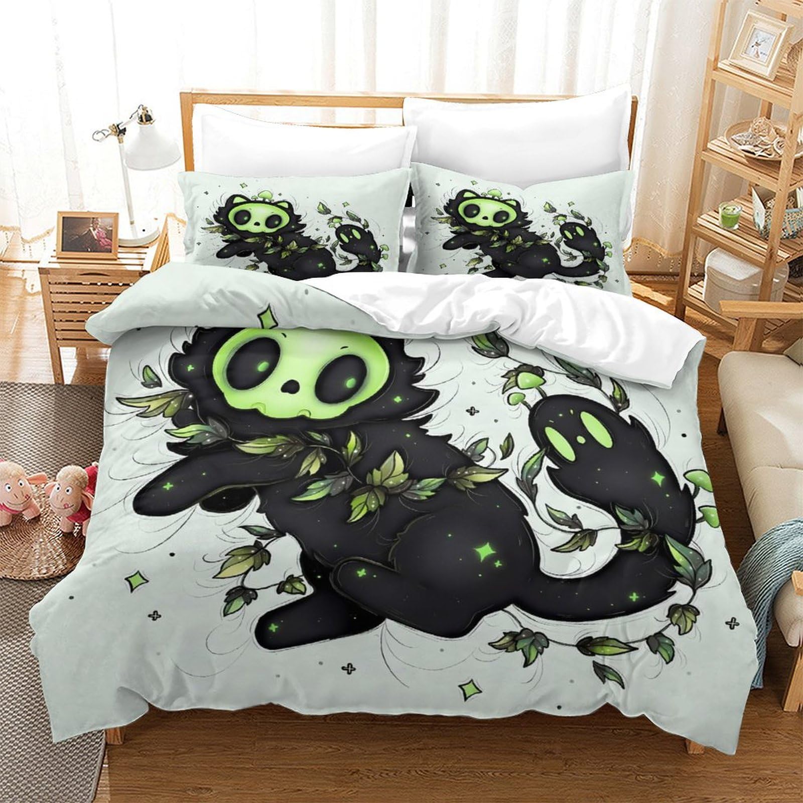 Housse de couette chat avec fermeture eclair pour simplifier le lit enfant 200x200