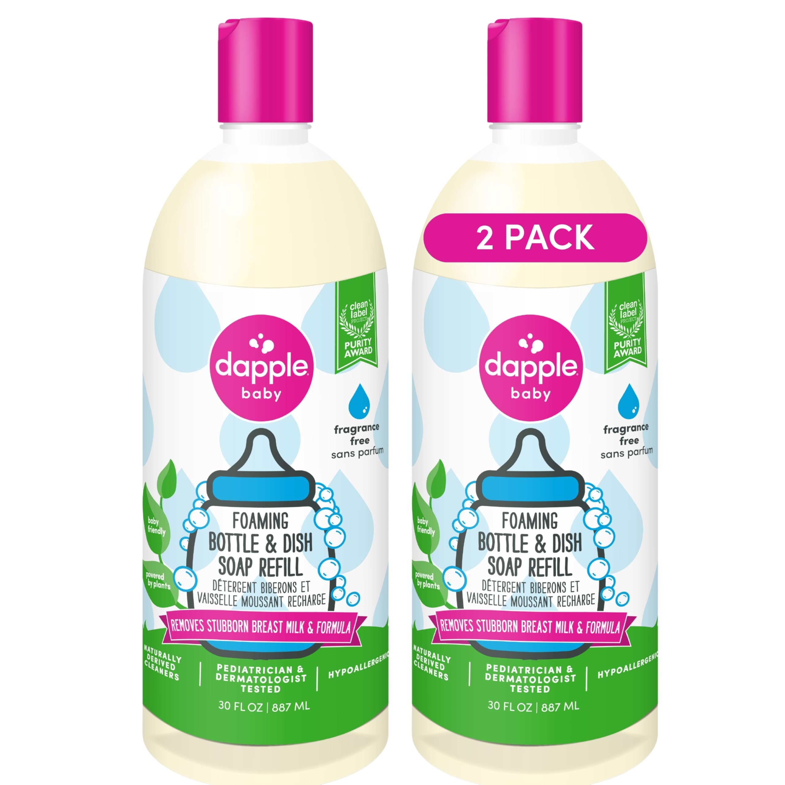 Dapple Baby Foaming Dish Soap, Refill, Unscented, 30oz (2 Units)
