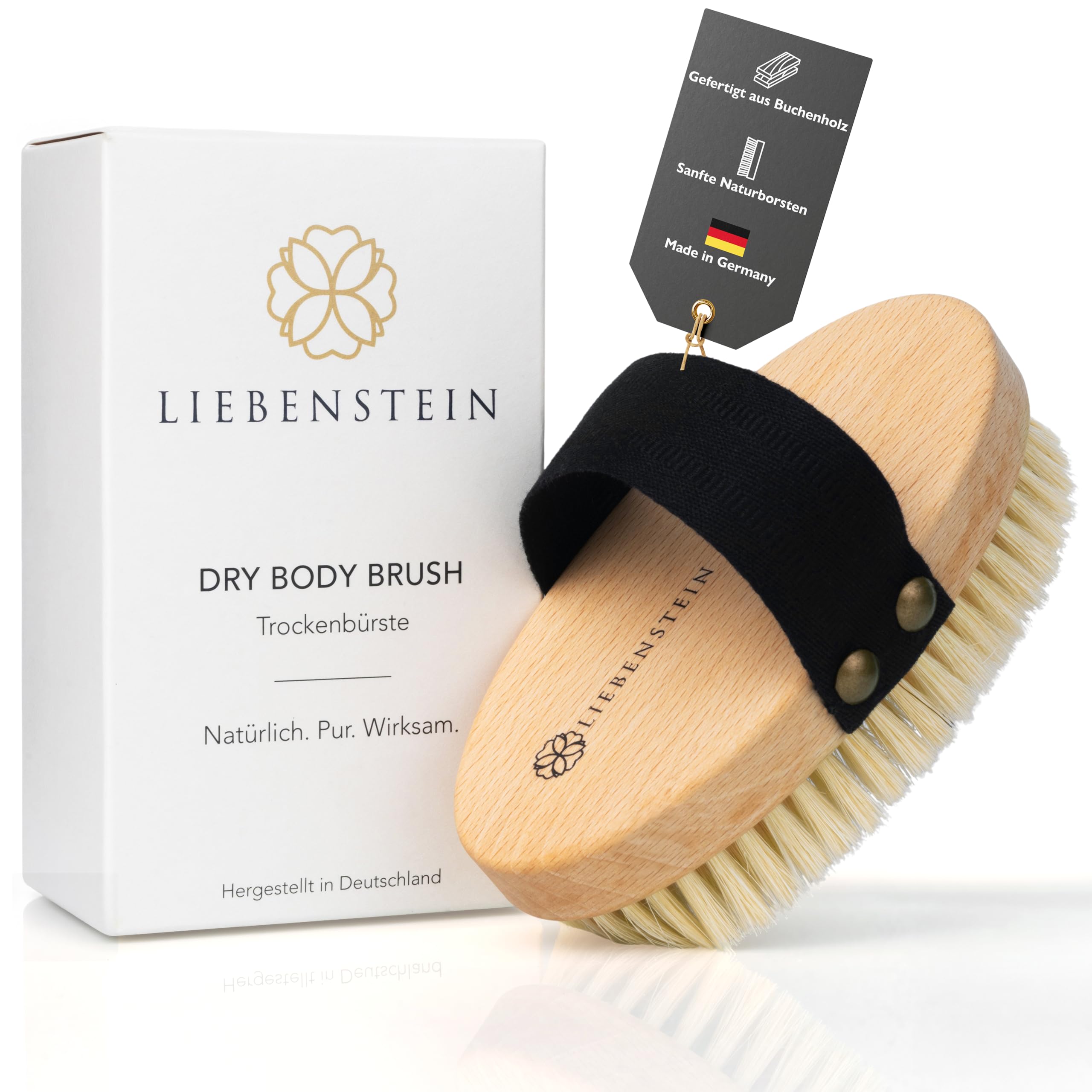Liebenstein Trockenbürste Körper – Dry Body Brush aus Buchenholz mit Naturborsten – Körperbürste für Dry Brushing & Lymphdrainage – Massagebürste für die Haut – Made in Germany