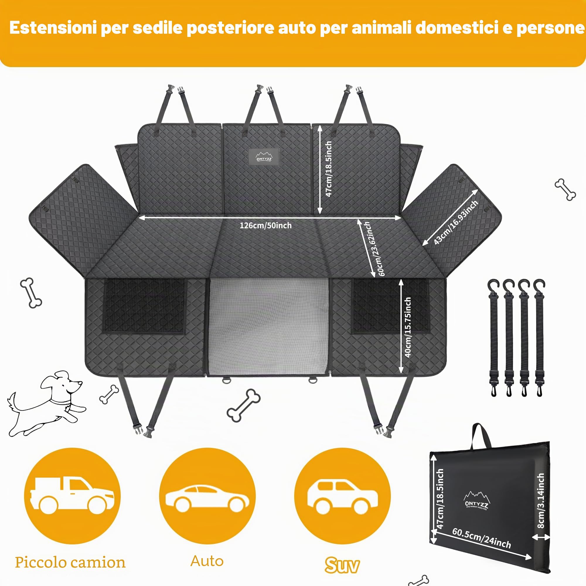 ONTYZZ Estensore per Sedile Posteriore per Cani Pelle PU coprisedile Auto per Cani con Fondo Rigido Antigraffio e Impermeabile Grande Rigido Telo Auto Animali per Auto e SUV