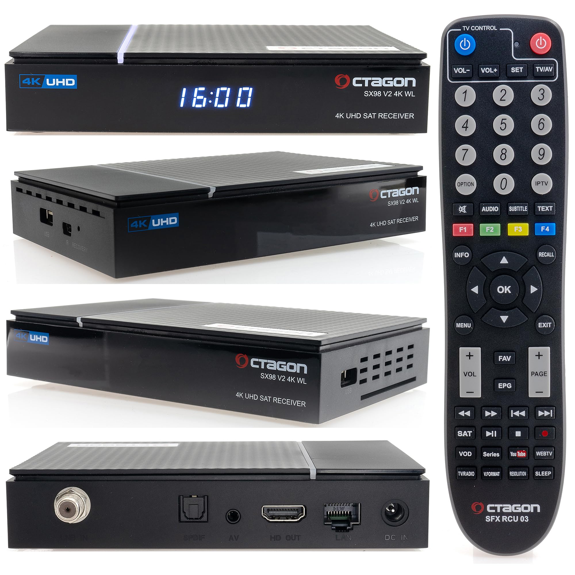 OCTAGON SX98 V2 4K UHD Linux Sat Receiver mit WLAN Mediathek YouTube Internet Radio, Ful HD HDMI, Satelliten Receiver HD-Receiver, Digital Sat-Receiver für Satellitenschüssel Satellit Fernseher