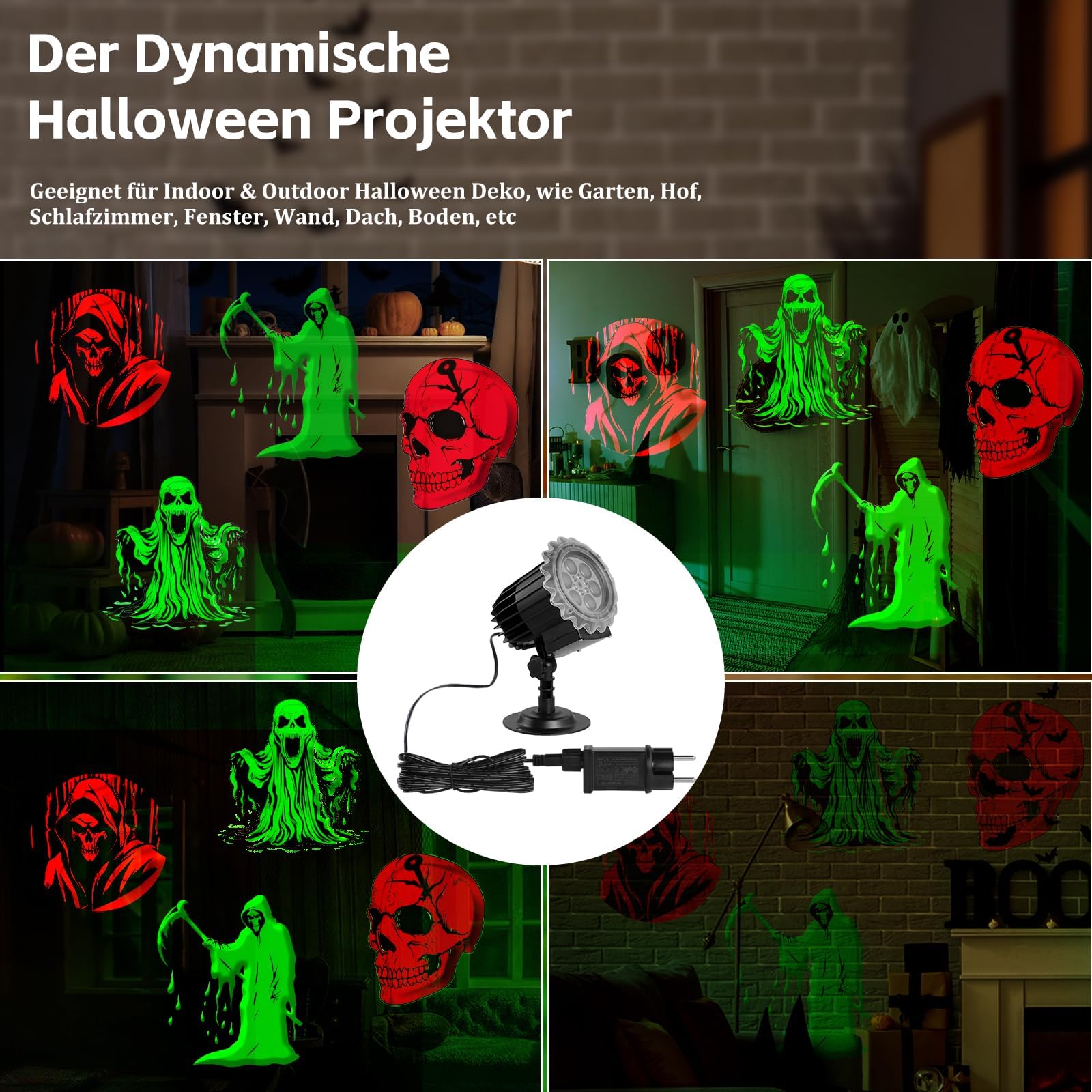 Halloween Deko Outdoor,Dynamische Projektor,Projektor Lichter IP65 Wasserdicht,Teufelsgesicht Halloween Deko Lichter für Garten Fenster Wand Hof Party,Projektorslichter Gartenbeleuchtung