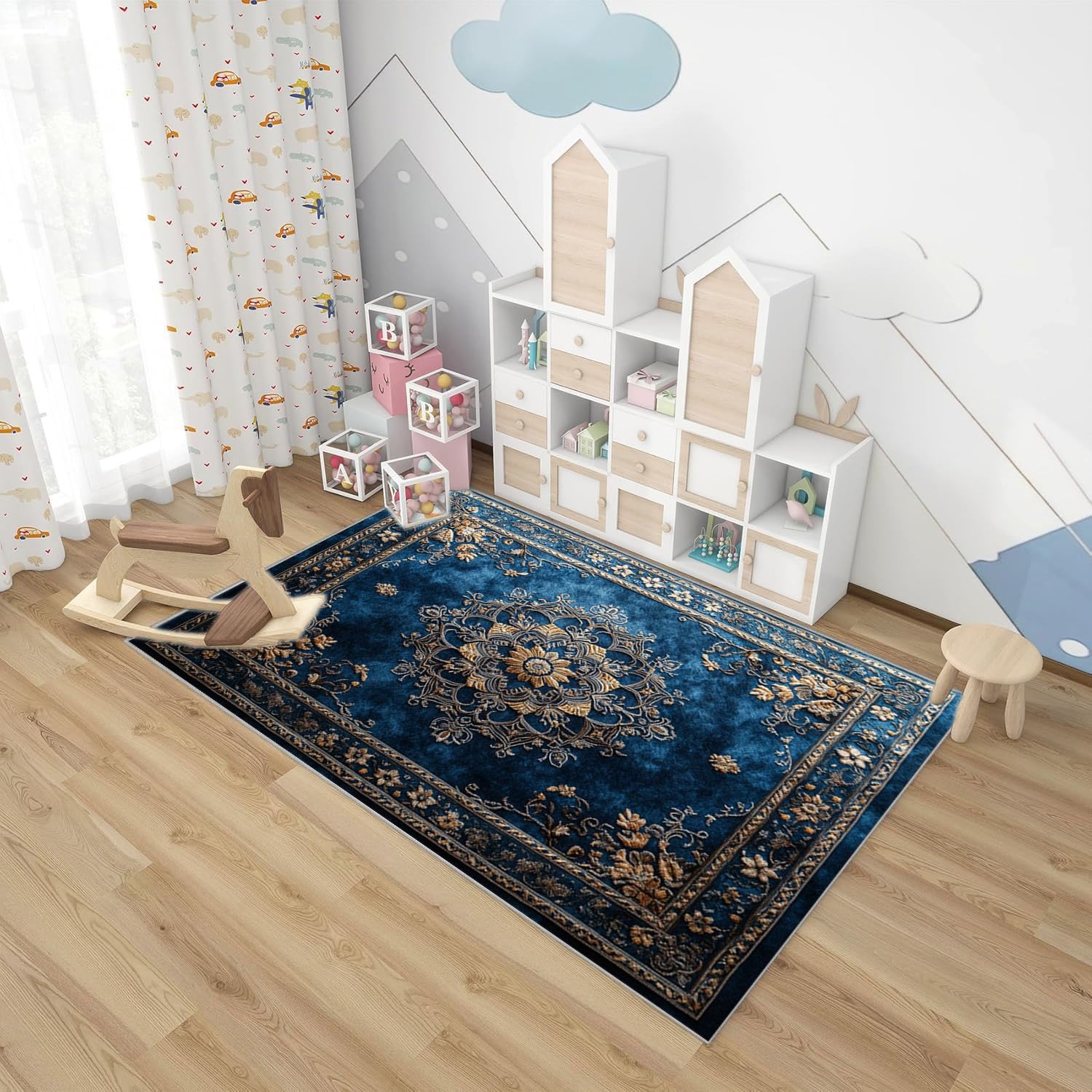 Dywan do salonu miękkie abstrakcyjne liście roślin dywanik do sypialni dywany, można prać do salonu pokoju dziecięcego biura, vintage łatwe (złoto 1)-90 x 120 cm