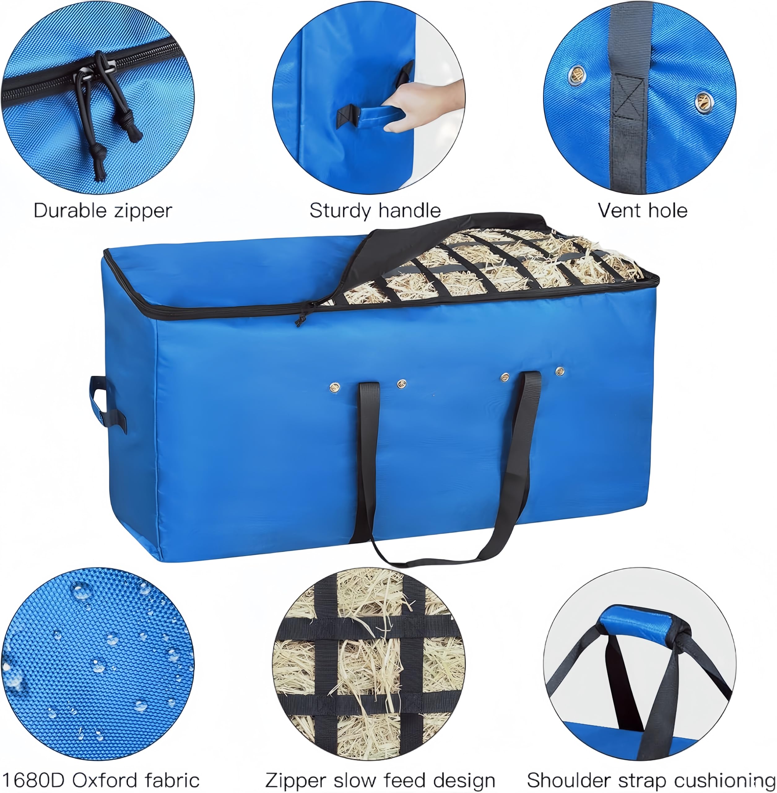 Extra Großer Heuballen Aufbewahrungssack (112x55x45cm) aus Strapazierfähigem Oxford, Tragbarer Heubeutel für Pferde, Ziegen & Rinder als Heufutterautomat für Stall & Transport