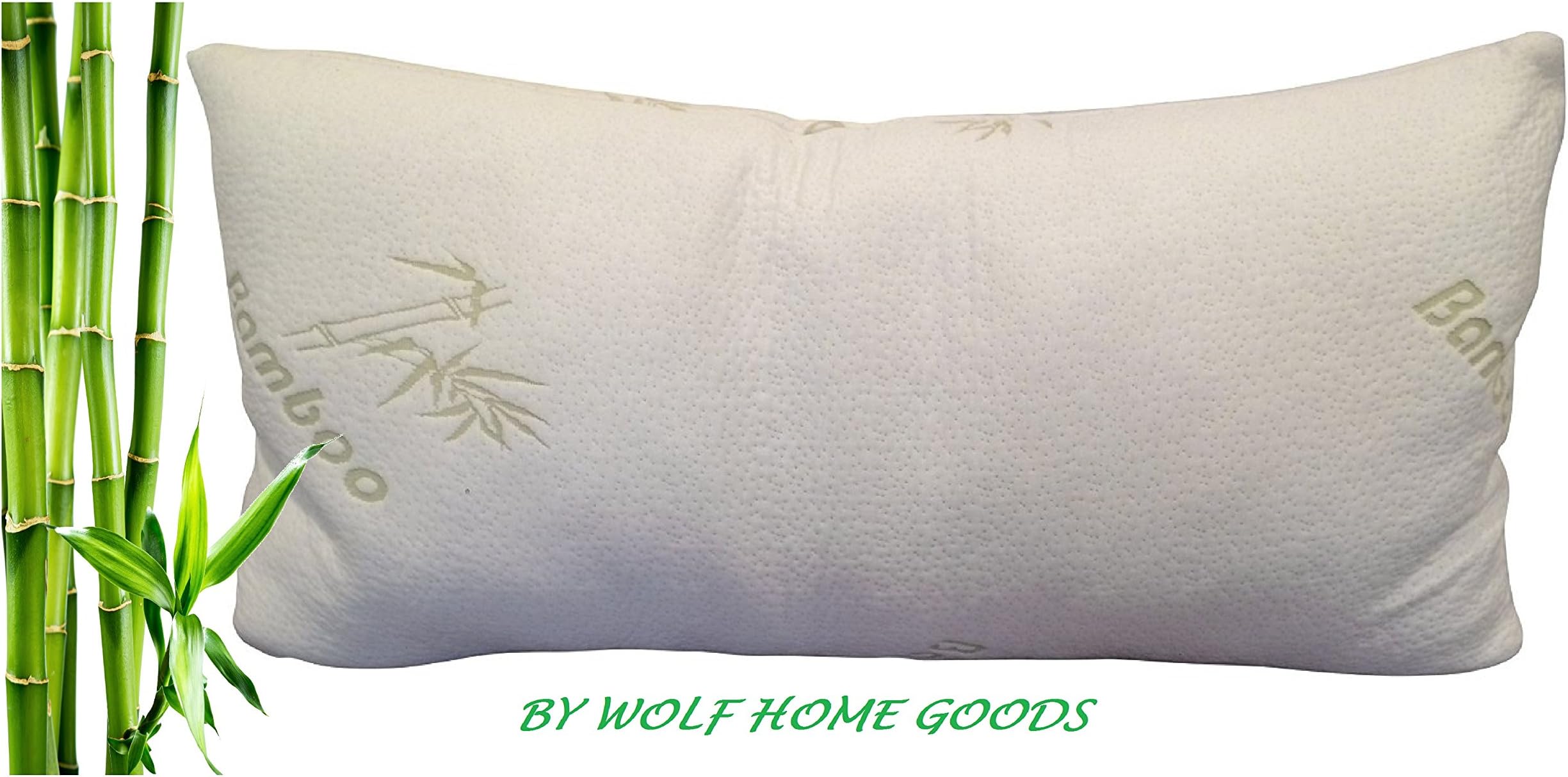 Bamboo Pillow-Shredded Memory Foam Pillow-Cooling Pillow with Zipper Bamboo Cover-Hotel Pillow Quality-Hypoallergenic Pillow Helps Snoring, Insomnia, Asthma, Neck Pain, Migrains-Wolf Home Goods