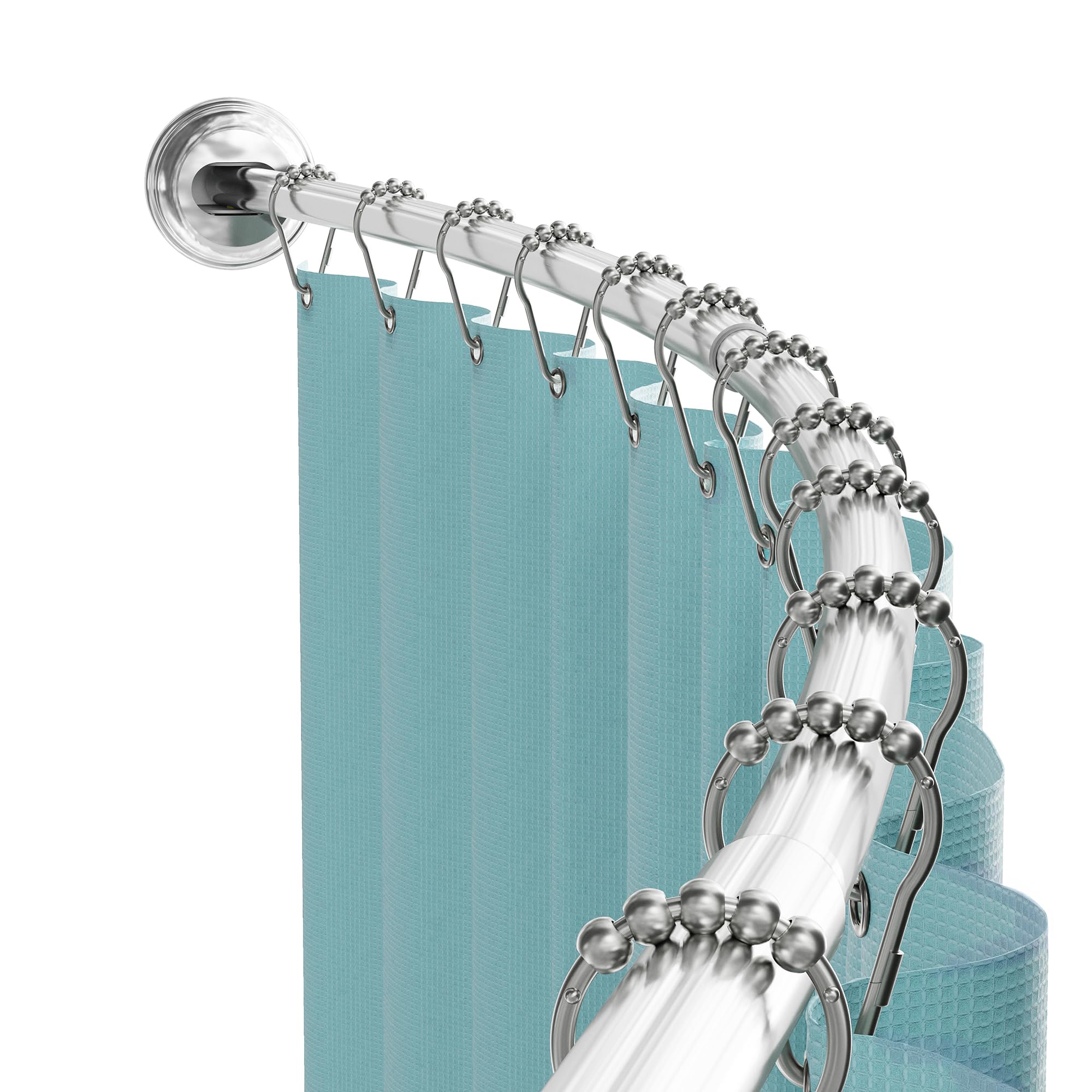 Curved Shower Curtain Rod, No Drill, 50-72 Inch Adjustable Tension Shower Rod for Bathroom, Rustproof, Non-Slip, Adds Room in Shower, Chrome