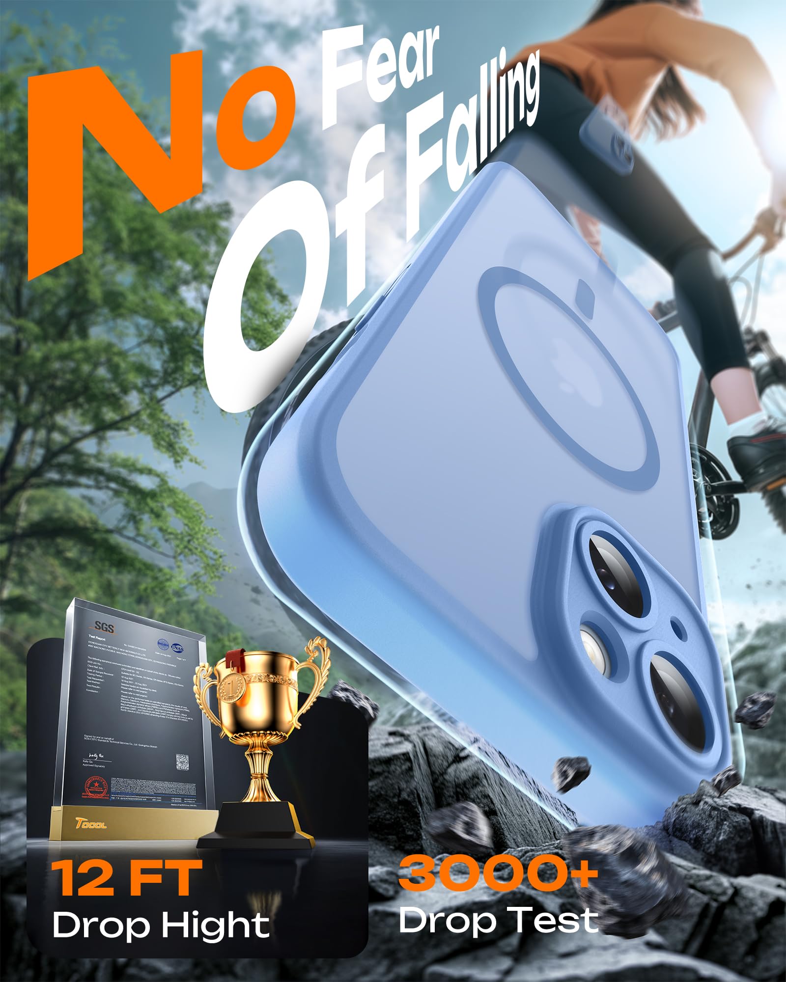 TOCOL Cover Magnetica per iPhone 13 6,1 Pollic, Compatibile con MagSafe, Protezione Fotocamera Integrata, Custodia Antiurto Traslucida Opaca, Blu Chiaro