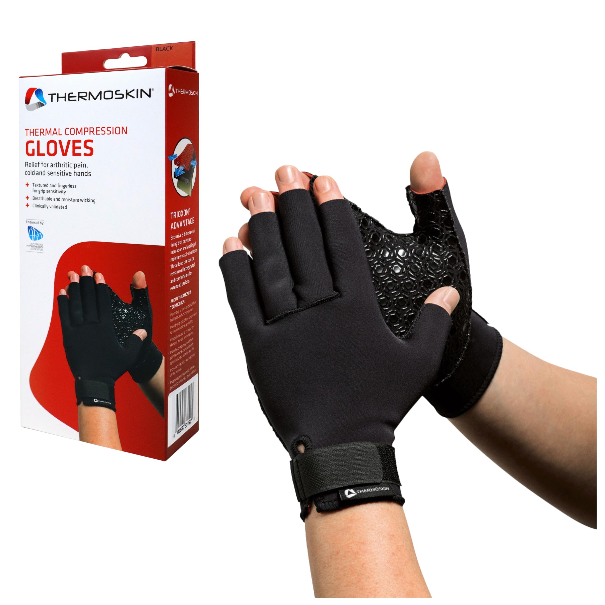 Thermoskin | Thermokompressionshandschuhe | fingerlos und strukturiert | zur Unterstützung und vorübergehenden Linderung arthritischer Schmerzen | Männer & Frauen | L