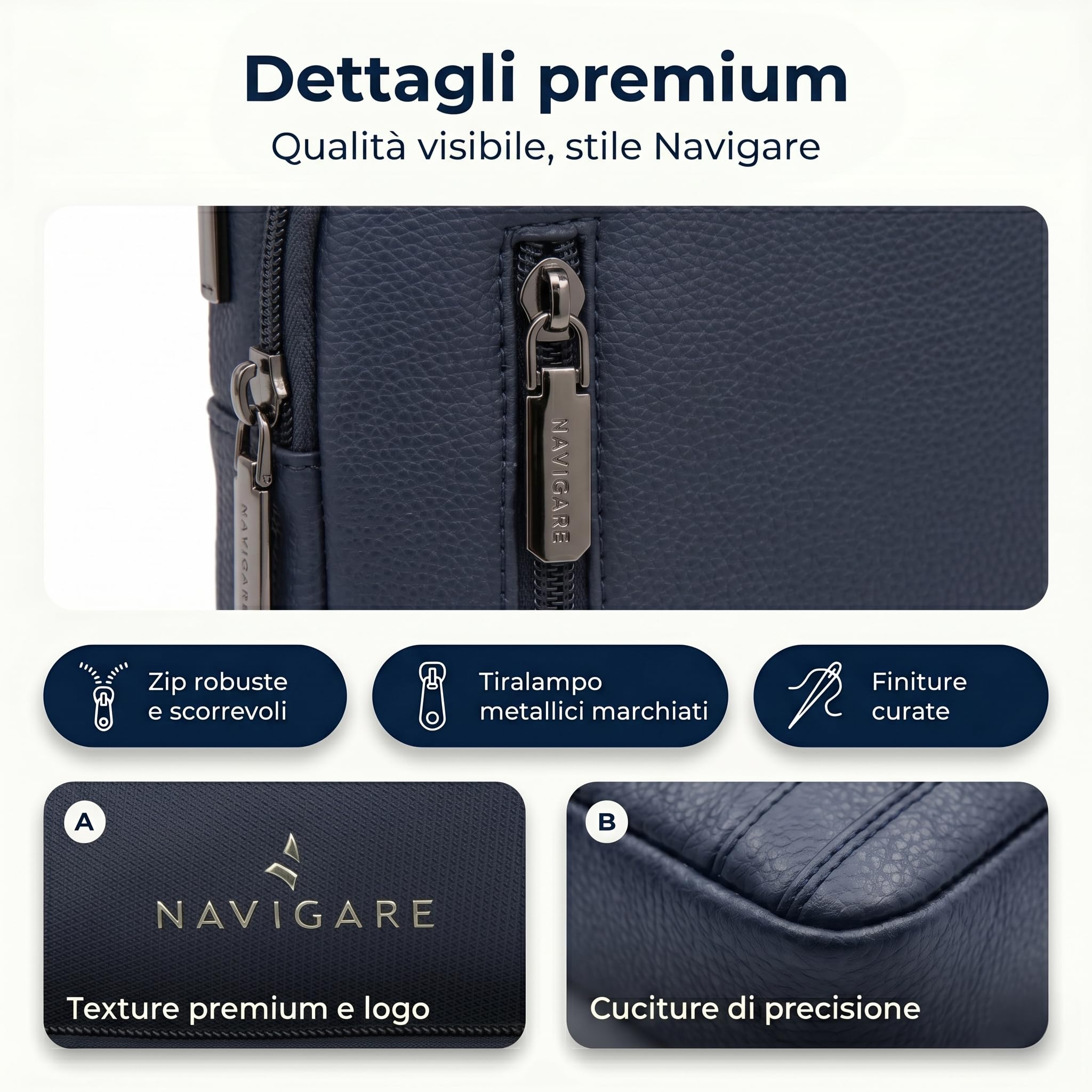Navigare BORSELLO UOMO TRACOLLA – Borsello Uomo in Ecopelle con Tracolla Regolabile, 2 Tasche con Zip e Scomparti Interni, Stile Elegante e Casual per Lavoro, Viaggio e Tempo Libero