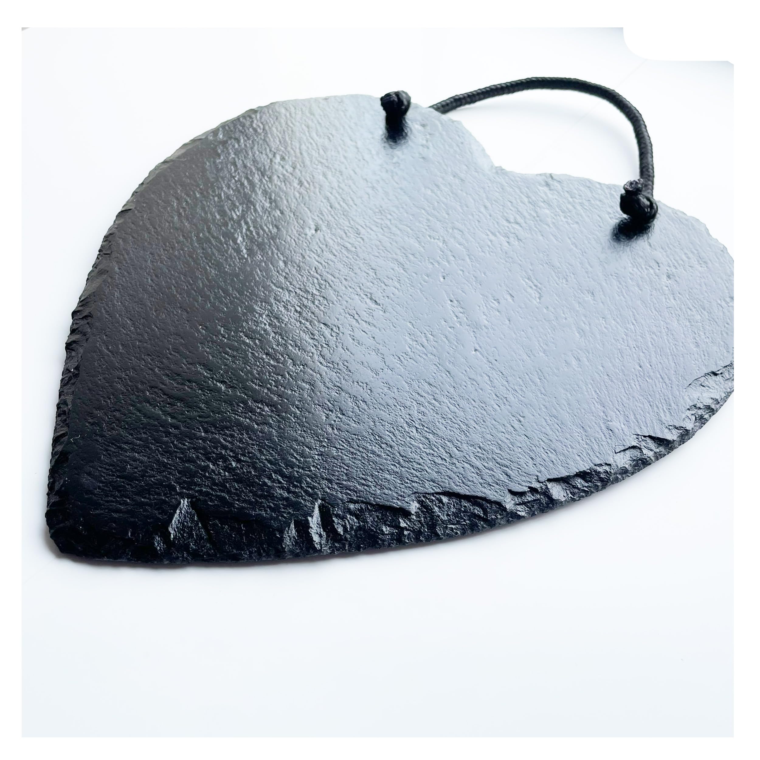 Natural Slate Chalk Board Blackboard Noticeboard with Black Rope - Heart - Rectangle (Heart)