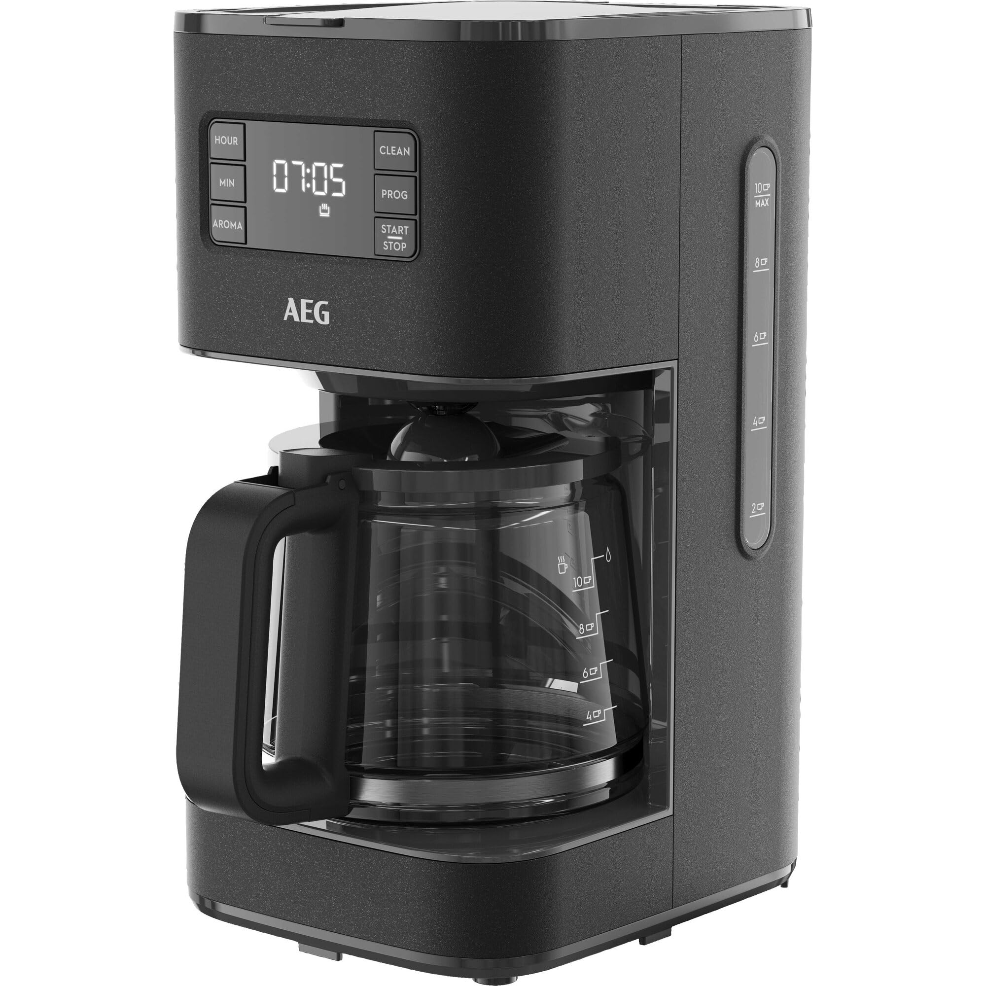 AEG Kaffeemaschine Deli 5 mit Glaskanne | 1,25 l | programmierbarer Timer | Warmhaltefunktion | Abschaltautomatik | Wasserstandsanzeige | 1000 Watt | 2-10 Tassen | Anti-Tropf| Anthrazit | CM5-1-6AN