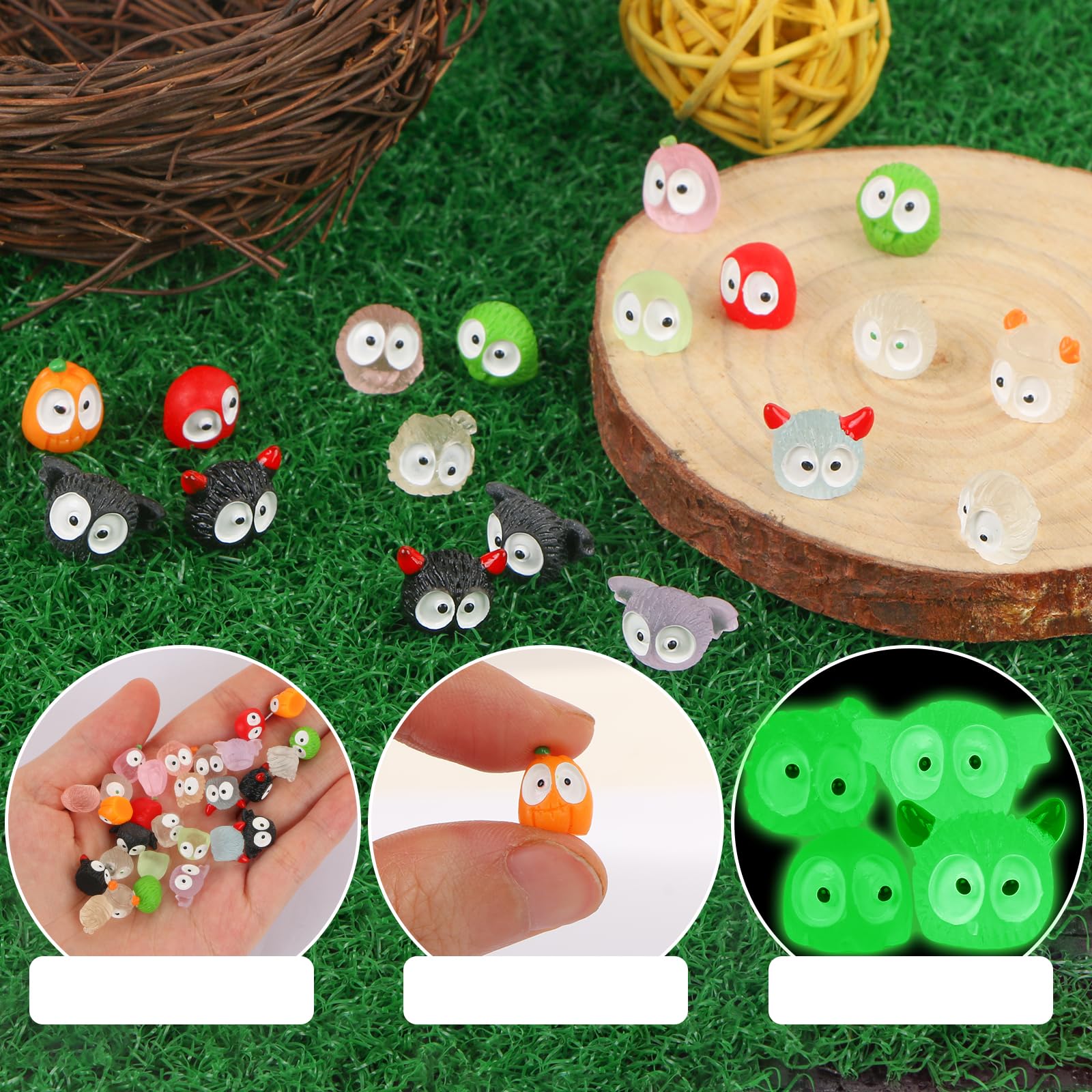 LALASTYLE 28Pcs Mini Resin Coal Ball Spirits Glow in the Dark Halloween Decor, Fairy Garden Figurines - Image 3