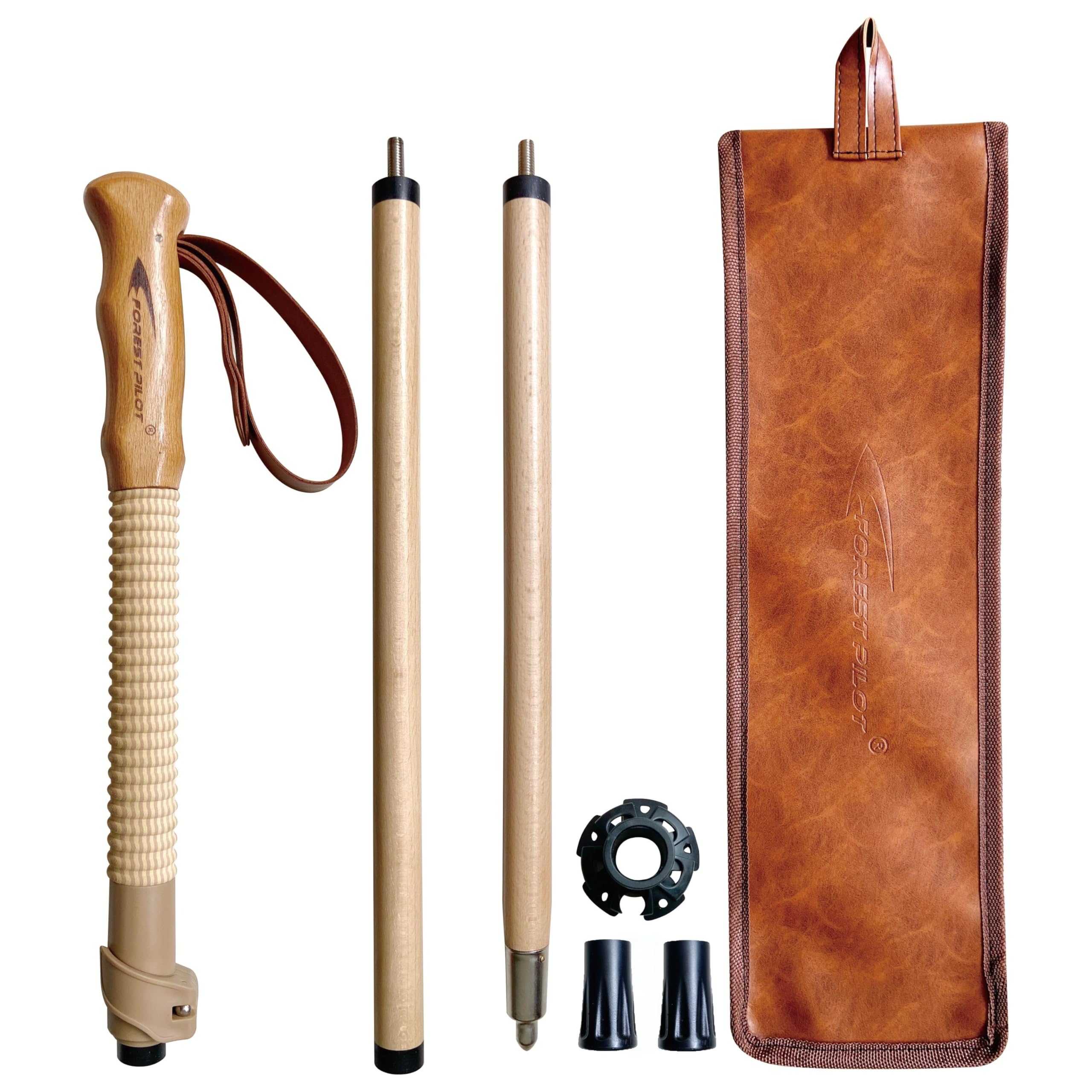 Trekking Poles- 1-pc Pack - Adjustable Hiking or Walking Stick –Strong, Natural Beech Wood - Quick Adjust Flip-Lock - Beech Wood Grip, Leather Strap