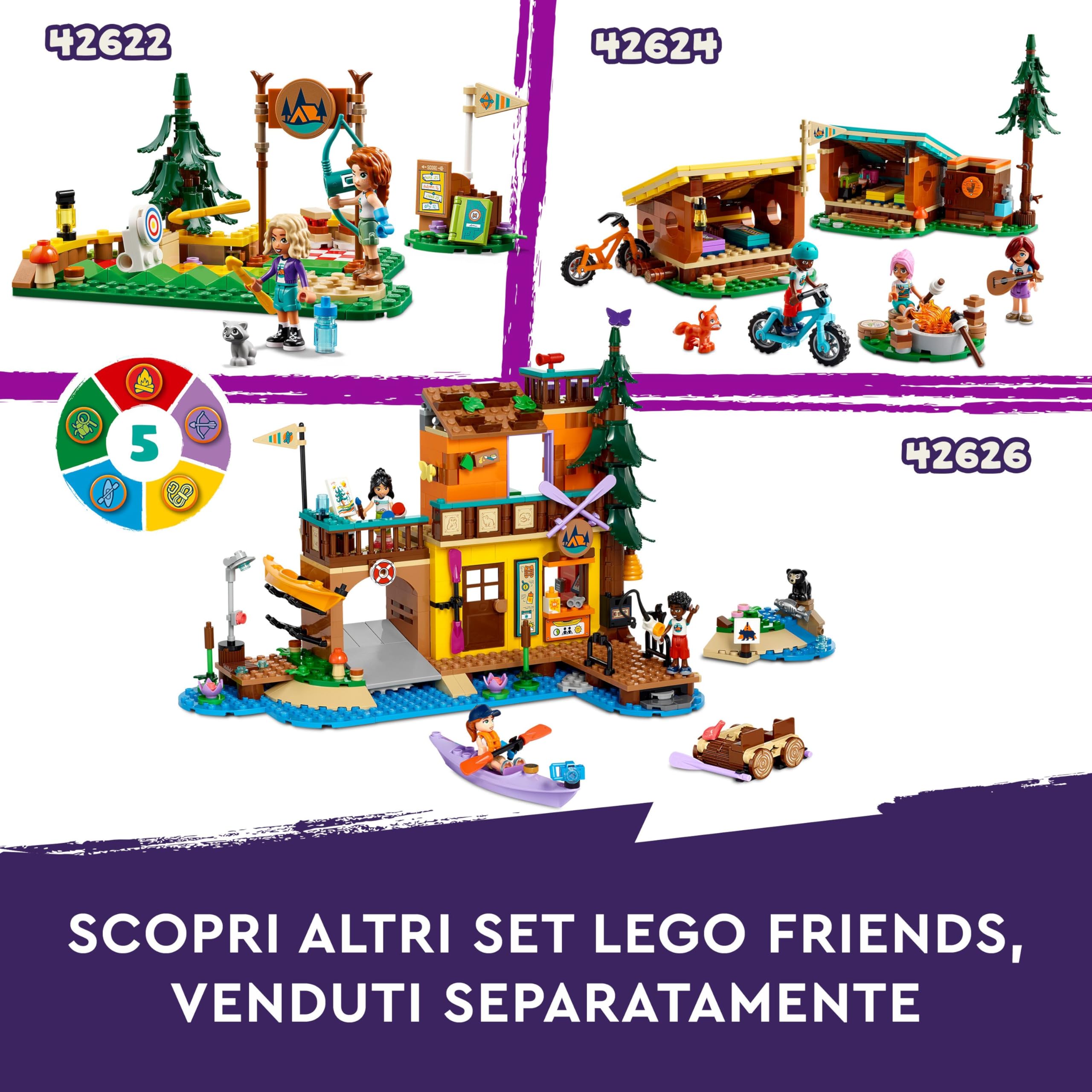 LEGO Friends La Casa sull’Albero al Campo Avventure, Gioco Educativo per Bambine e Bambini da 8 Anni con Casa da Costruire, 5 Mini Bamboline e 5 Animali Giocattolo, Idea Regalo di Compleanno 42631