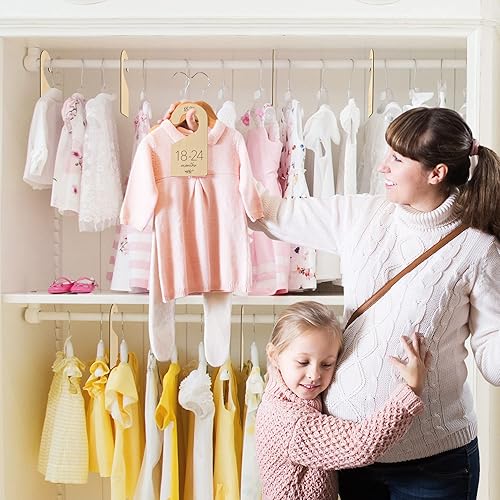Miniatura 4 de Hermosos divisores de madera para armario de bebé, organizador de doble cara para ropa de recién nacido a 24 meses, adorables divisores de colgador