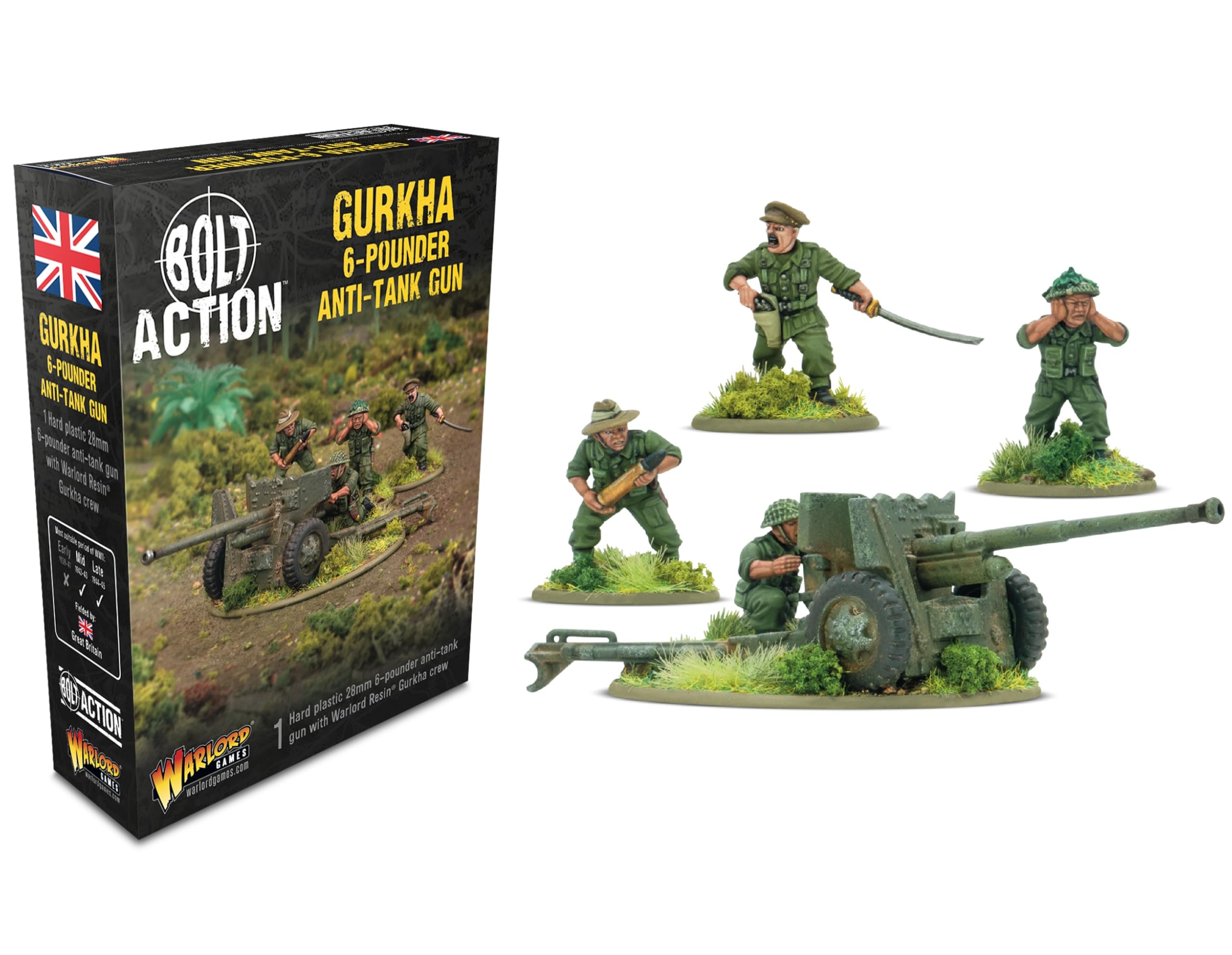 Warlord Games Gurkha 6-pounder Anti Tank Gun Plastic Miniatures Bolt Action