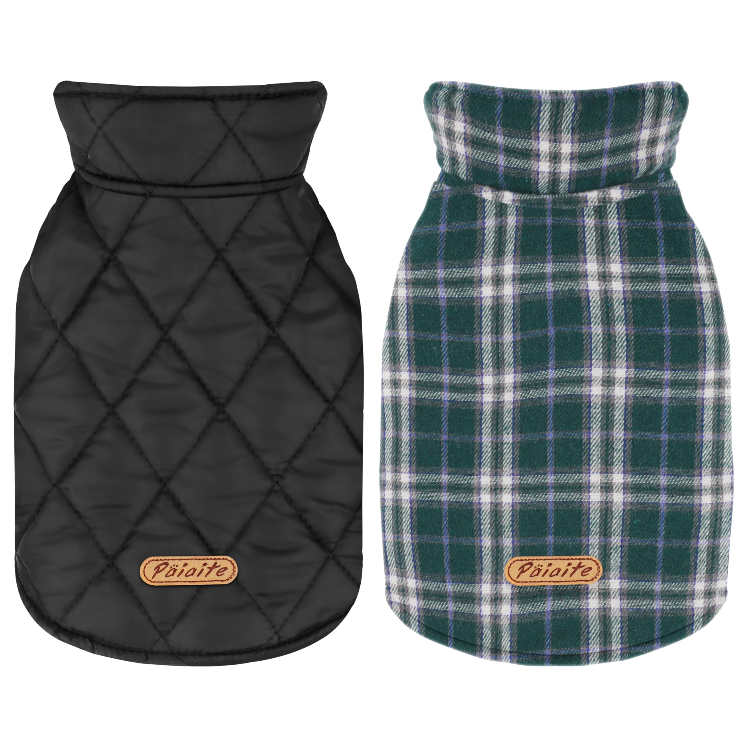 Reversible Warm Dog Coat with Hook and Loop Tape Straps: British-Style Plaid Jacket for Winter, Cozy Cold-Weather Vest for Small, Medium & Large Dogs