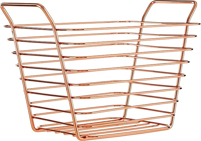 Premier Housewares Metal Wire Basket Metallic Rose Gold Wire Basket For Storage / Food Basket With Handles Large Iron Wire Baskets For Chest Freezer 17 x 22 x 21