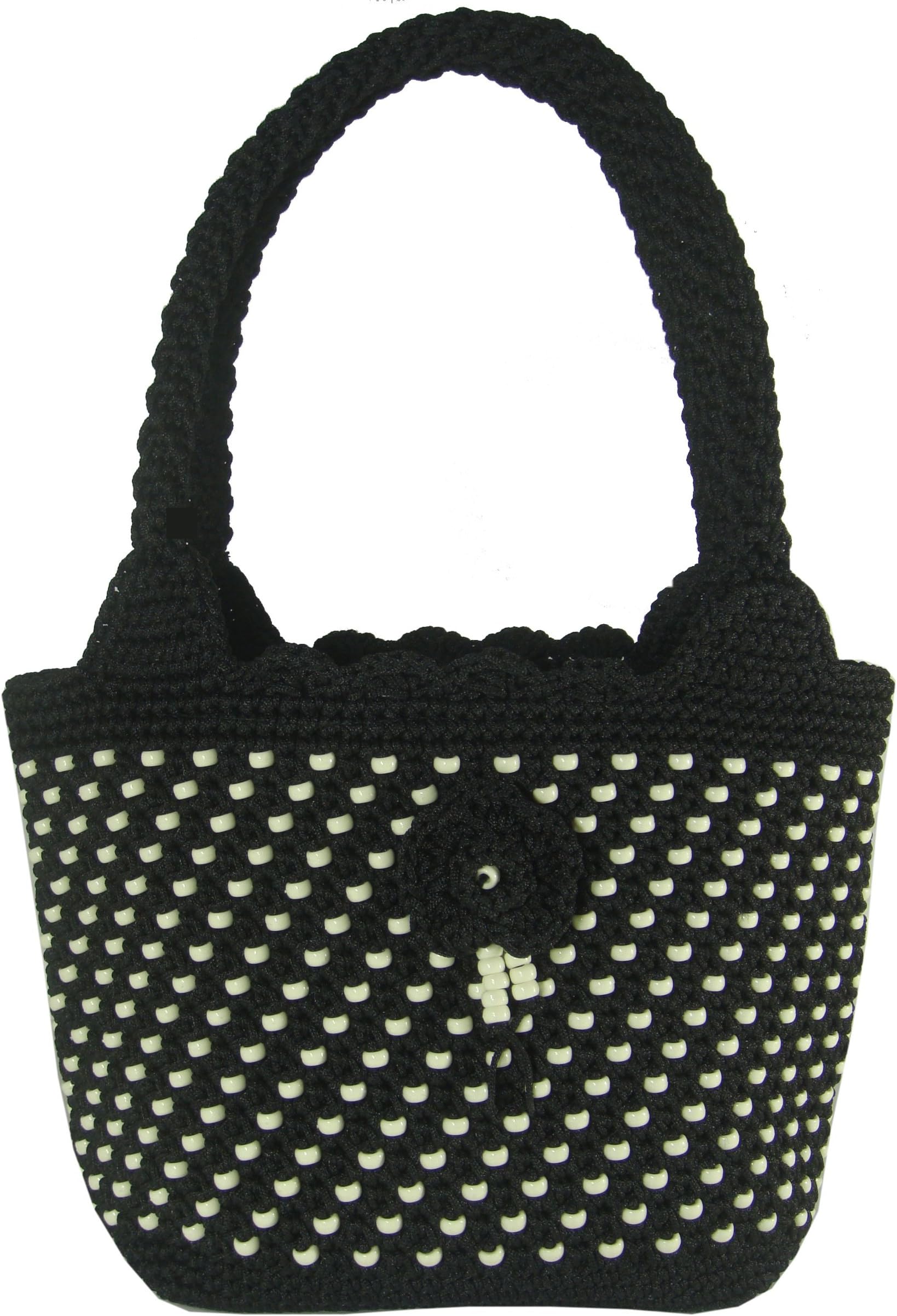 Naree Casual Classics Crochet Bag - Black Cream Blue (shoulder bag - black with white bead)