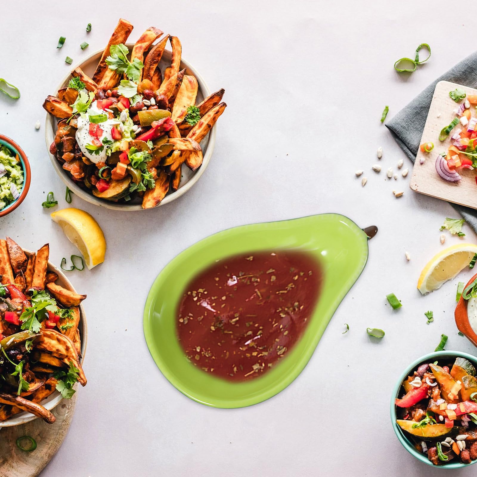 Cabilock Avocado Bowl - Ceramic Guavocado Chip-N-Dip Dish, Avocado Shaped Serving Plate Sauce Dish Dip Bowls for Fruits Salads Dessert Appetizers