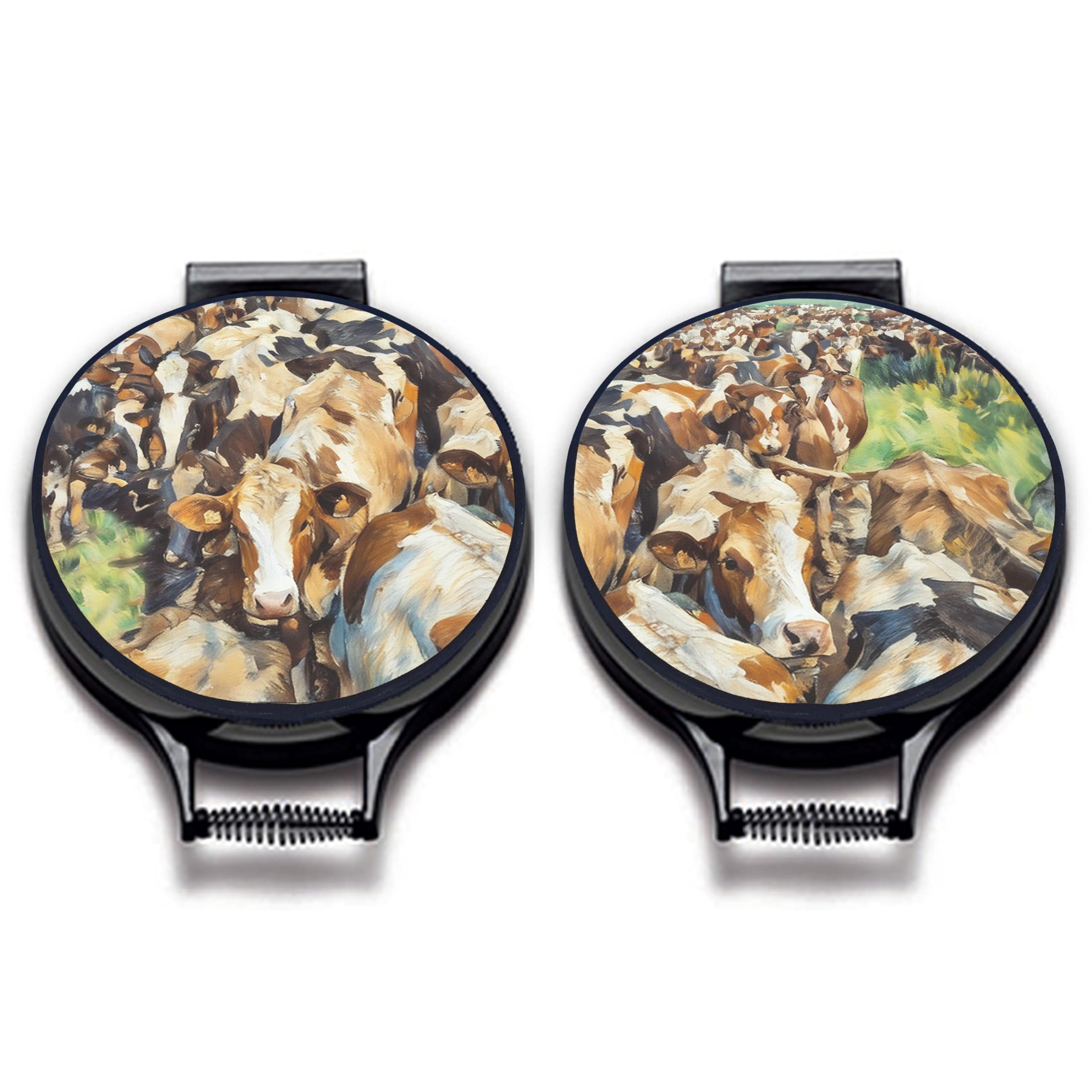 M & G Mustard & Gray Countryside Hob Covers – Set of 2 | 37cm Round | Compatible with AGA, Heritage & Stanley Cookers | Heat-Resistant Pads | Chefs kitechen Accessories (Cows (Milking Herd))