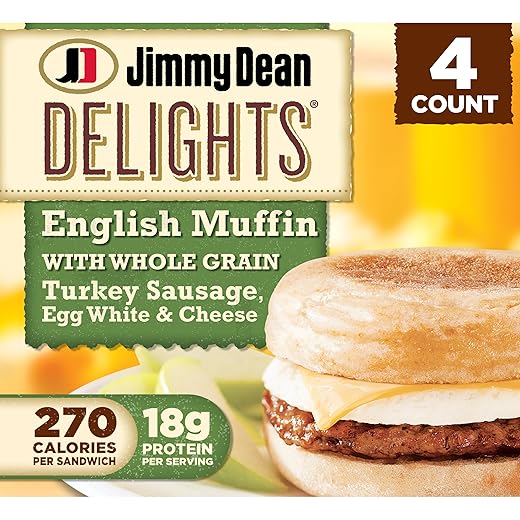 Jimmy Dean Delights Turkey Sausage, Egg White and Cheese English Muffin Breakfast Sandwiches, 4 Count (Frozen)