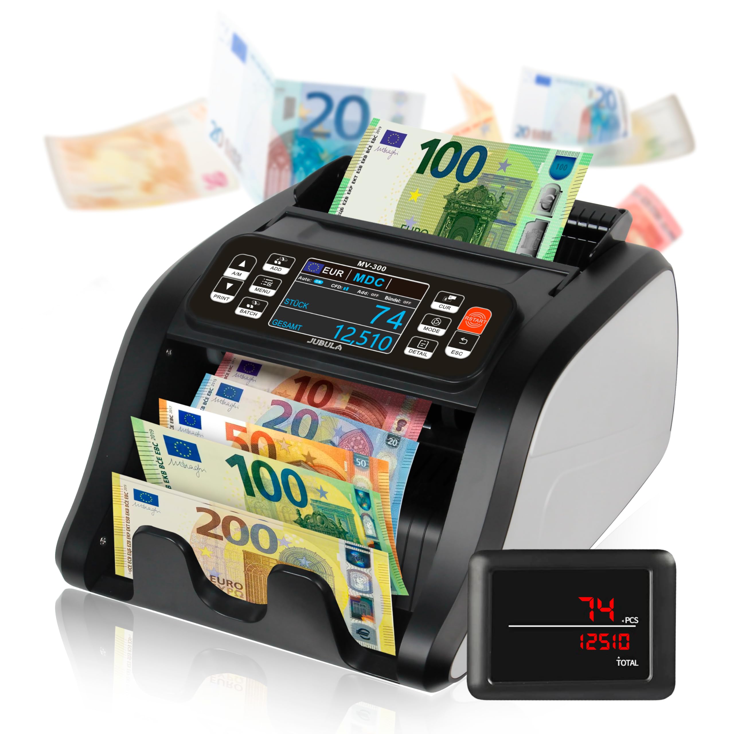 MV-300 Geldzählmaschine für gemischte Geldscheine | UV/MG/MT/IR/DD usw. | Sicher | Exakt | EUR USD GBP usw. | Banknotenzähler | Geldzähler | Banknotenzählmaschine | Geldscheinzähler