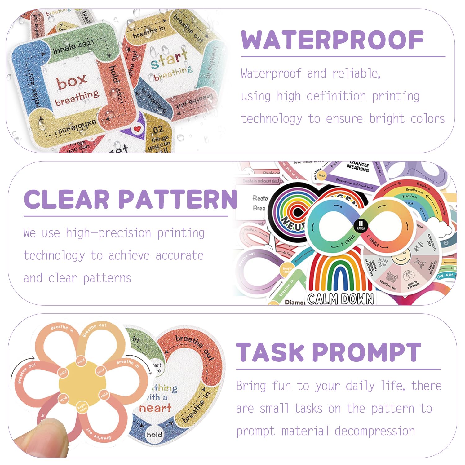 Graplan 65 Pcs Anxiety Sensory Stickers, Calming Strips, Textured Mindfulness Stickers, Anti-Stress, Anxiety Relief - Image 3