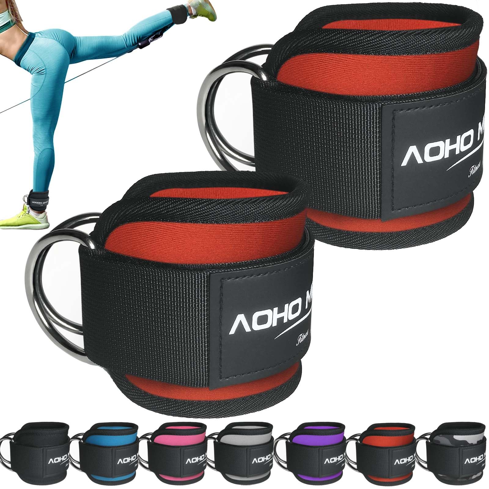 AOHO MOOON Ankle Strap for Cable Machine Attachments, Gym Accessories for Women and Men, Neoprene Ankle Cuffs for glute Kickback, Leg Workouts ande Booty Hip Abductors Exercise