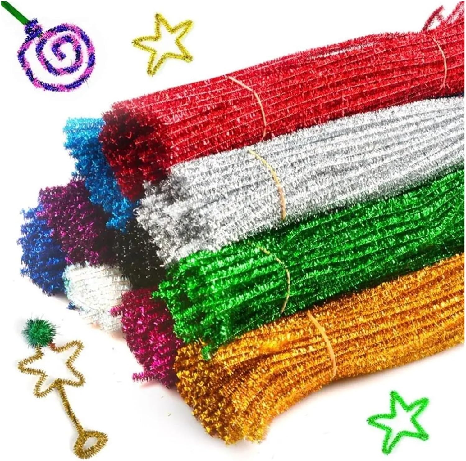 400pcs 30cm Glitter Chenille Stems Torsion Bar Christmas Tinsel Wool Top Wired Sticks(Light Green)