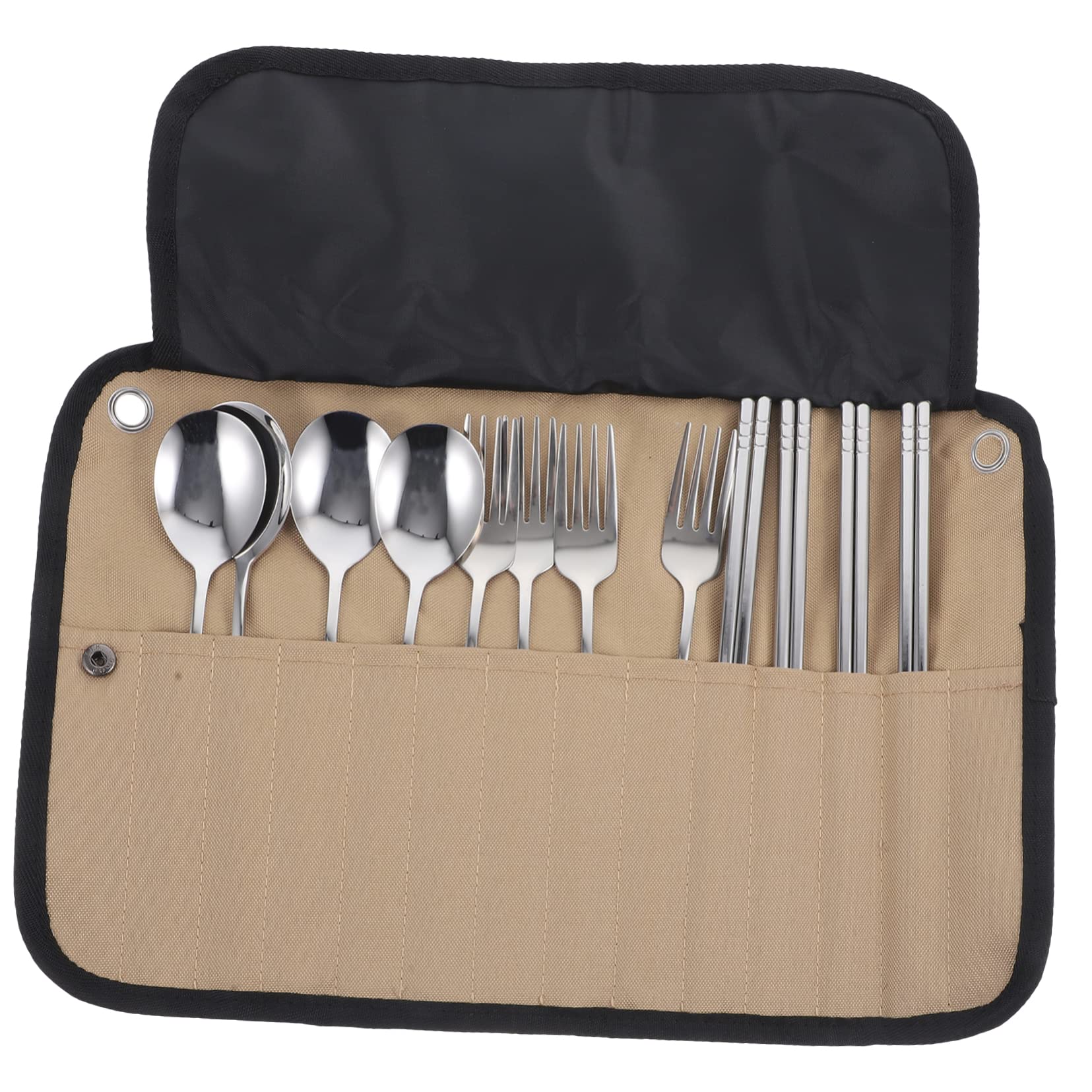 Camping Besteckset aus Edelstahl mit Tasche Leichtes Picknickbesteck 4 Stück Geschirrset für Outdoor Camping Grillen Wandern und Picknick